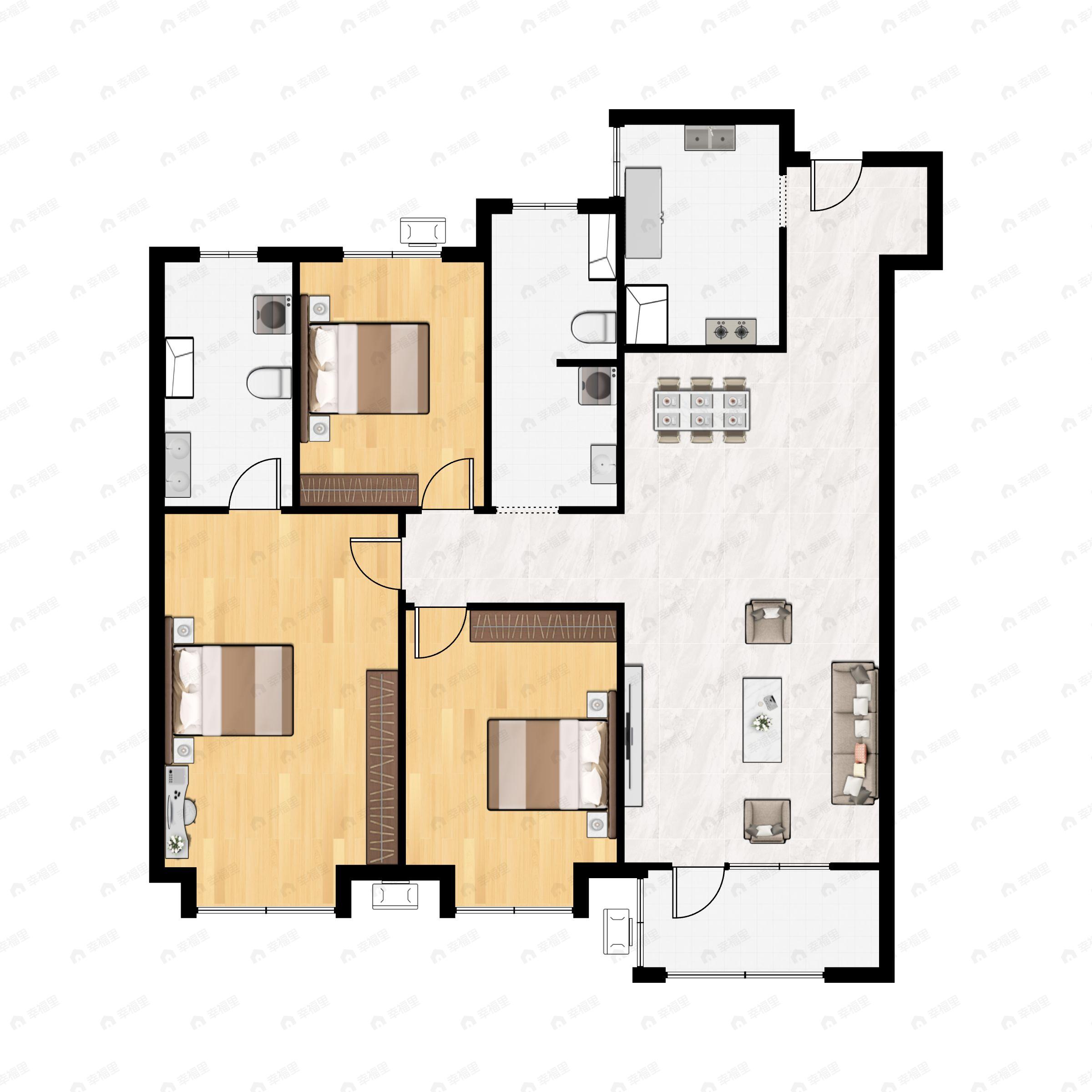 万科如园3室2厅2卫户型图