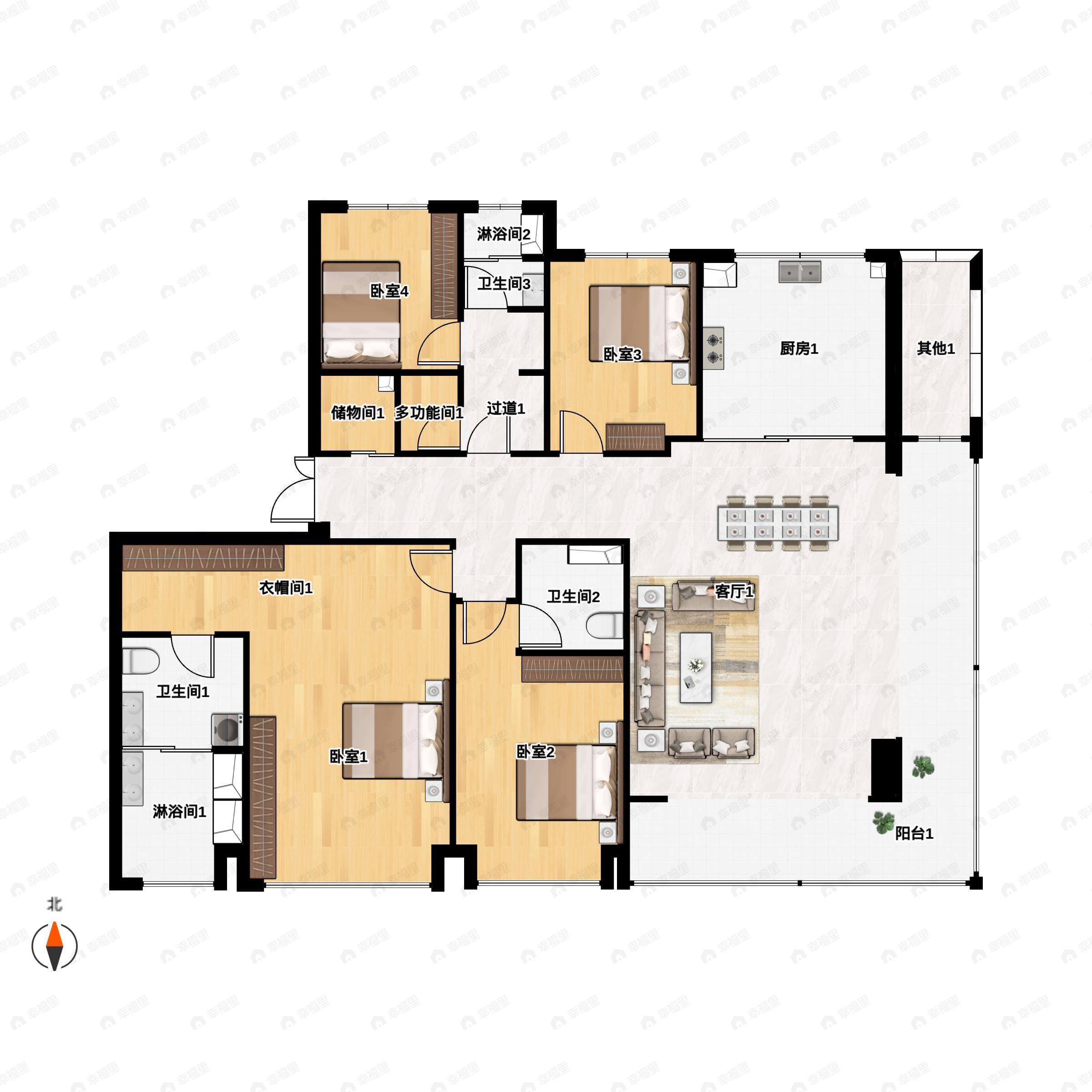 4室2厅3卫建面260平户型图