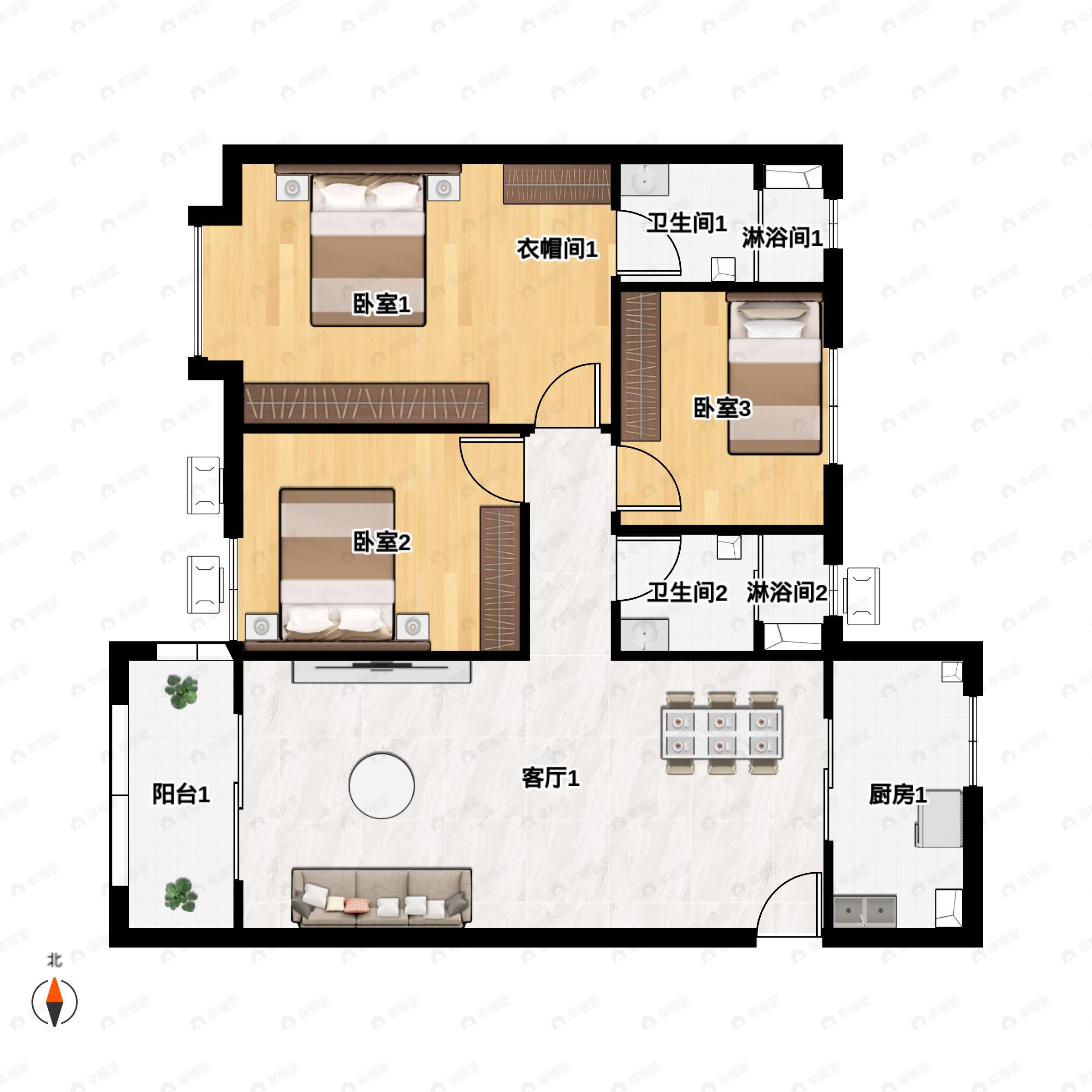 3室2厅2卫建面115平户型图