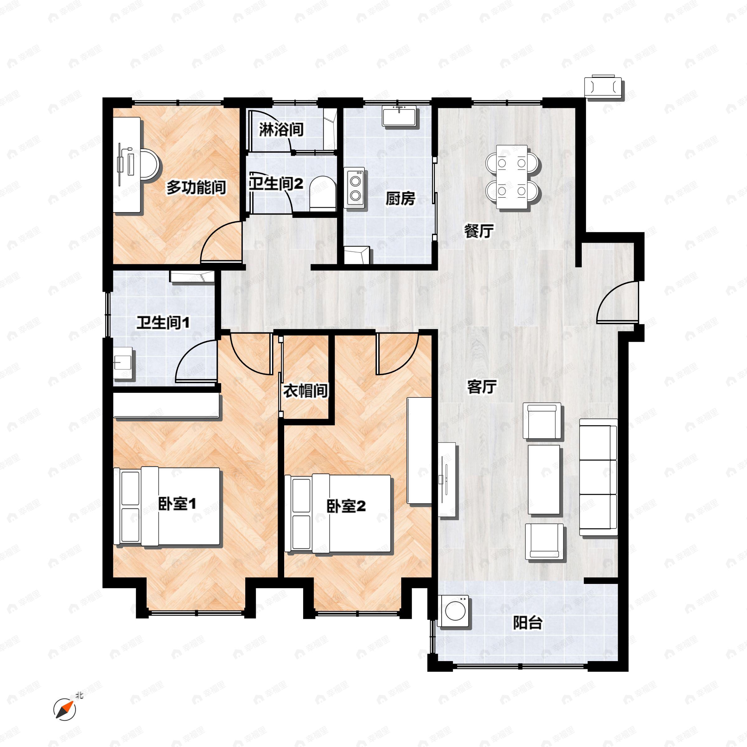 3室2厅2卫建面117平北|南户型图