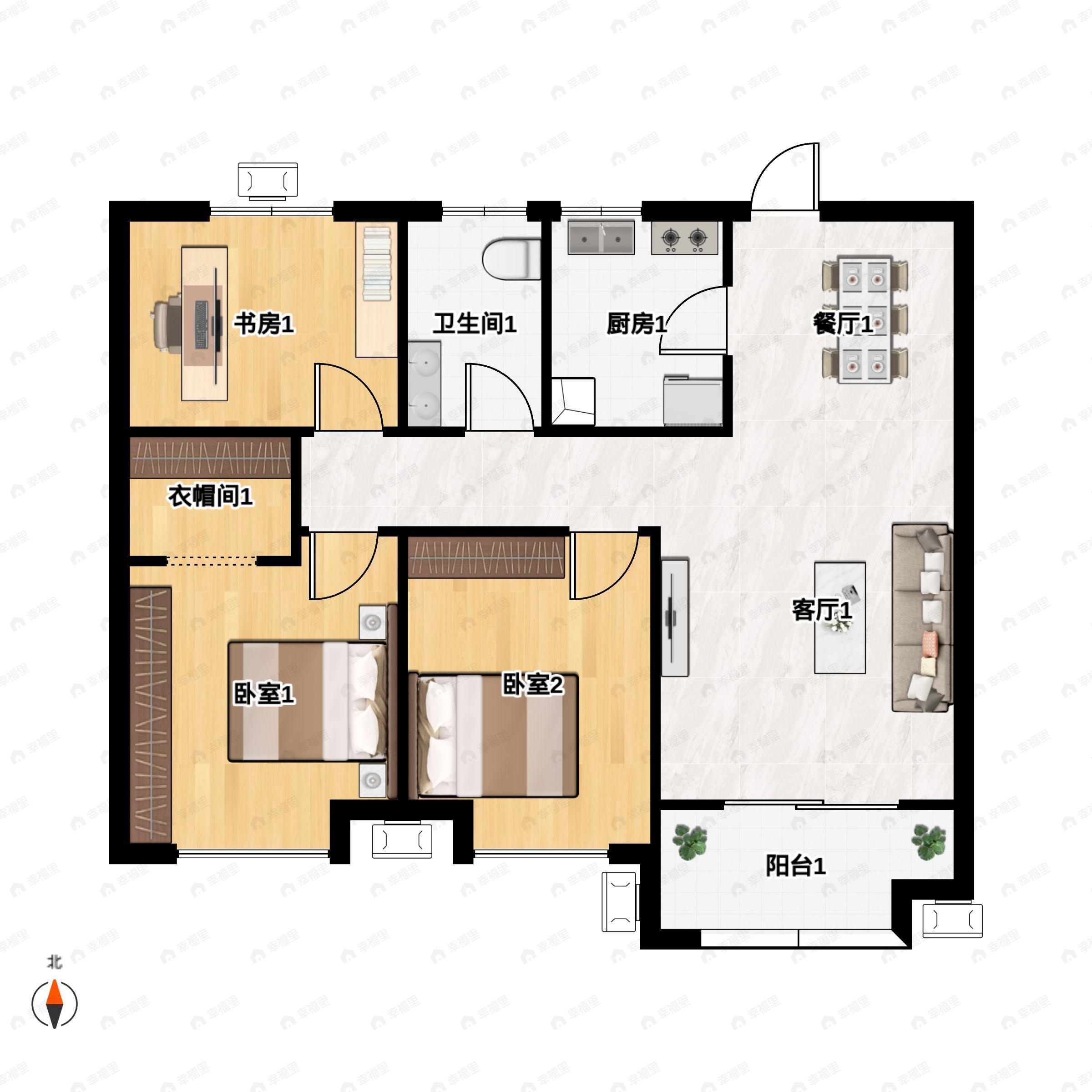 3室2厅1卫建面99平户型图