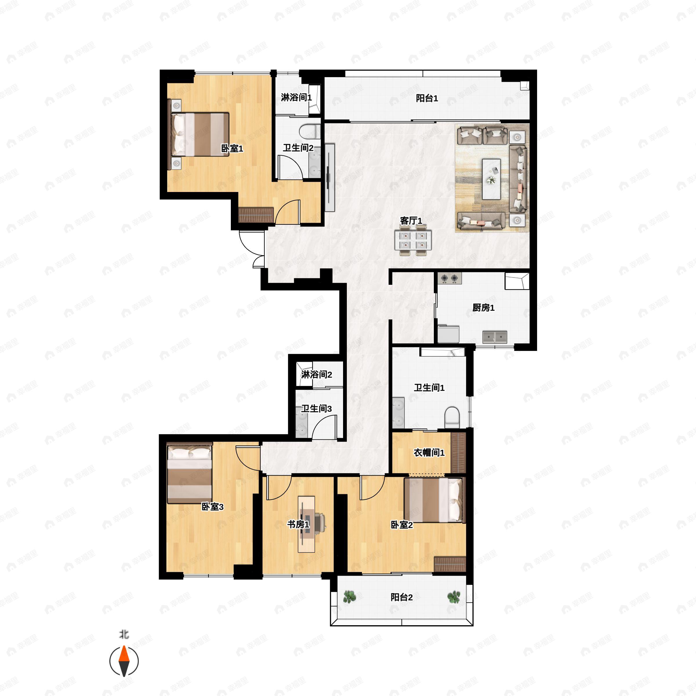 武汉长江中心4室2厅3卫户型图