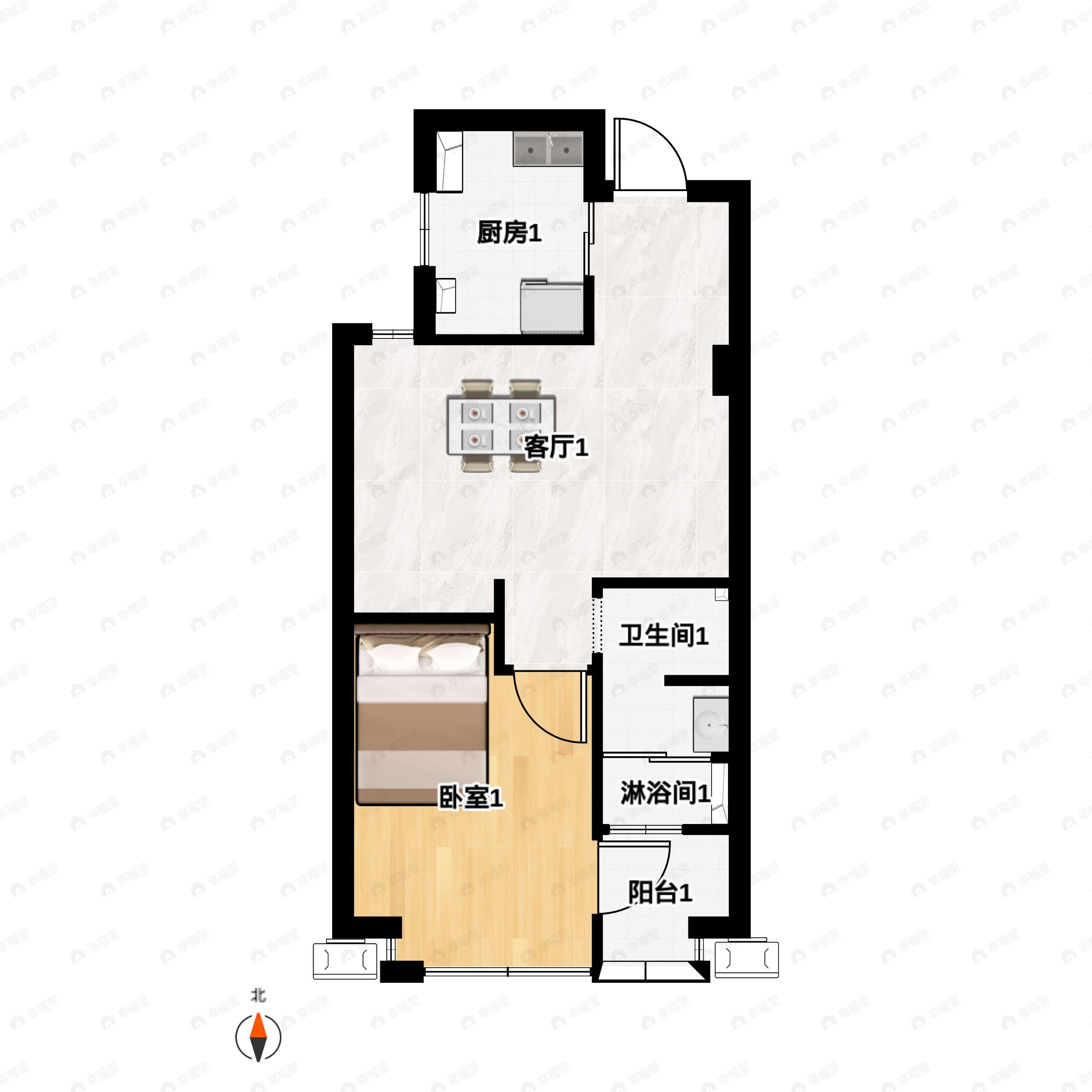 1室1厅1卫建面66平户型图