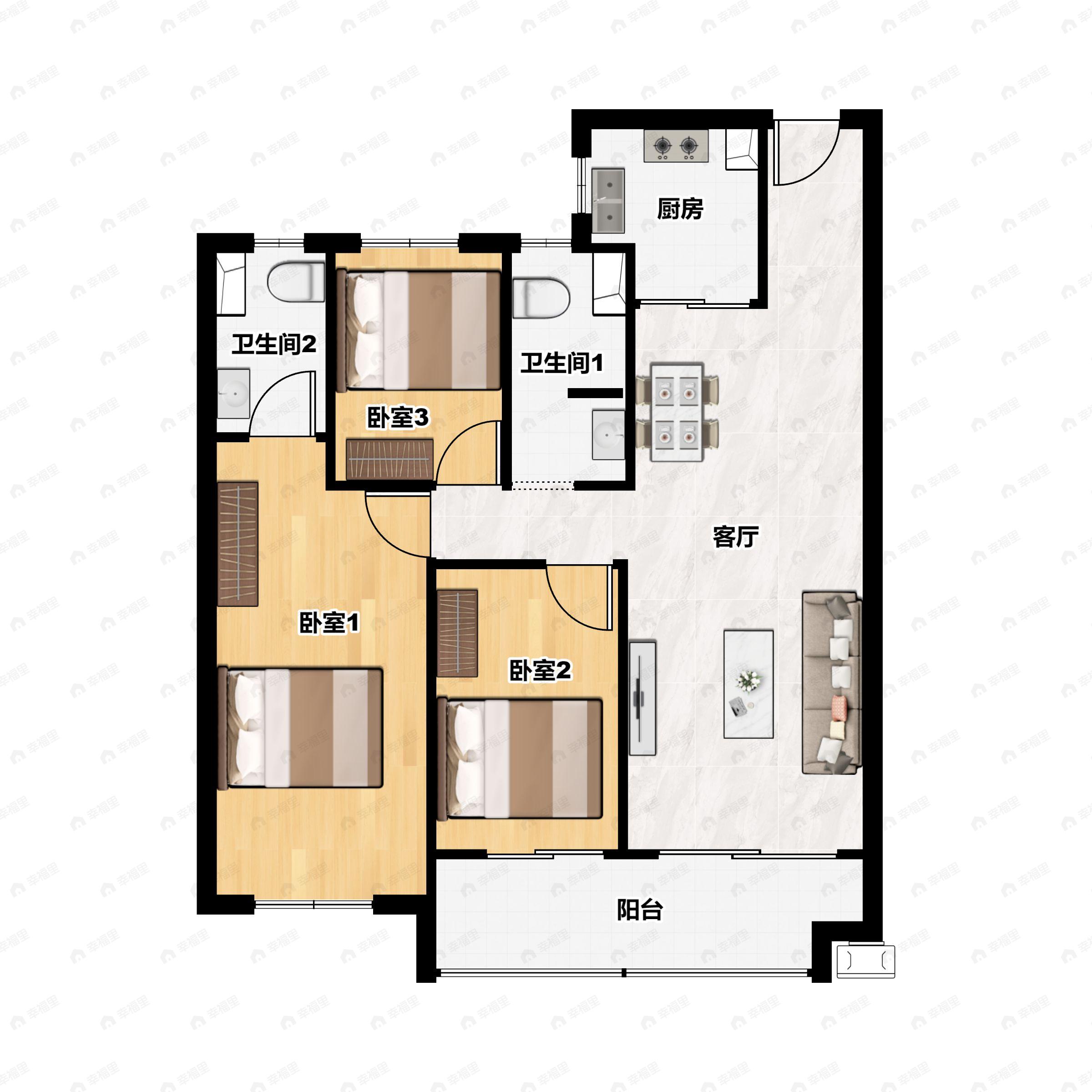 3室2厅2卫建面125平户型图