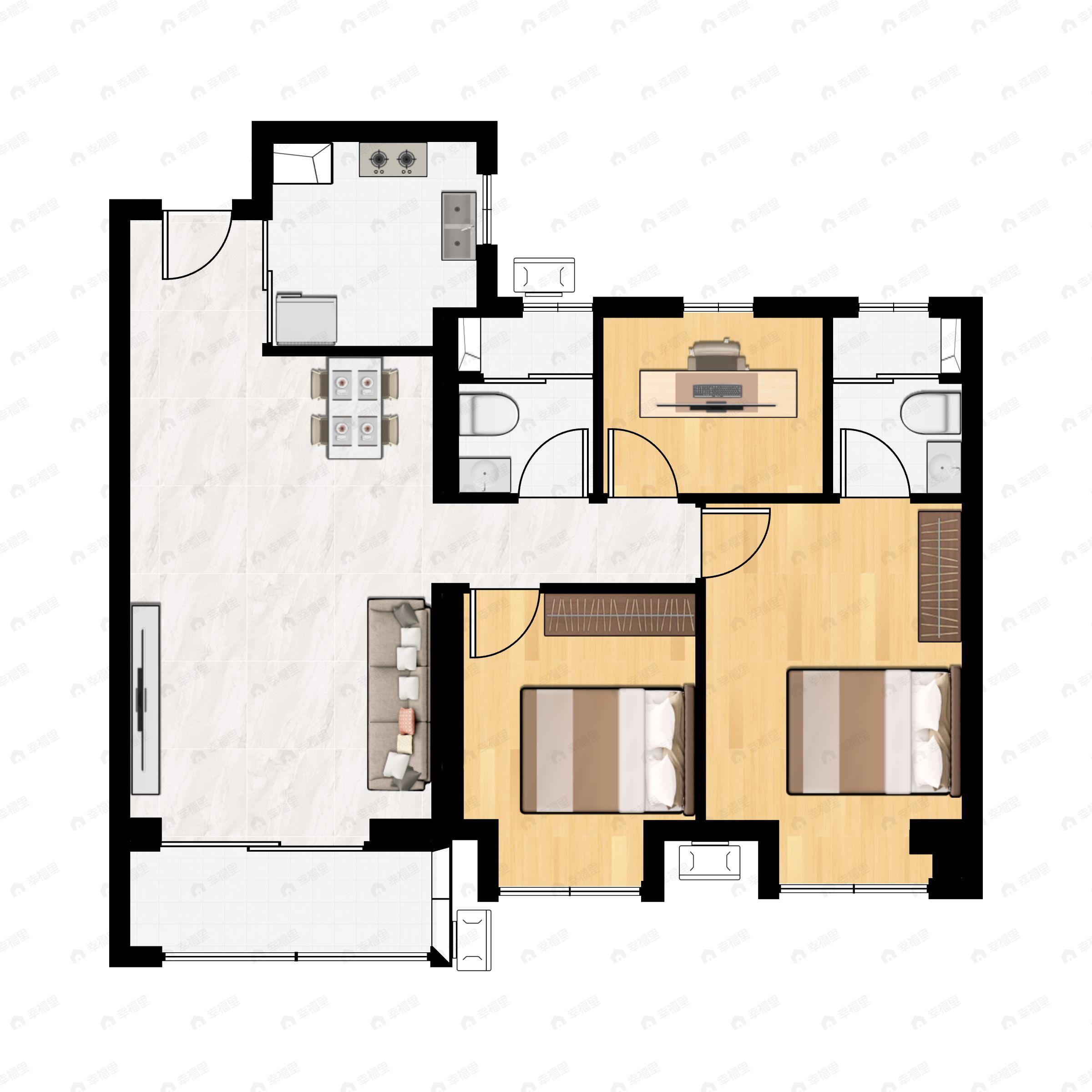 3室2厅2卫建面121平户型图