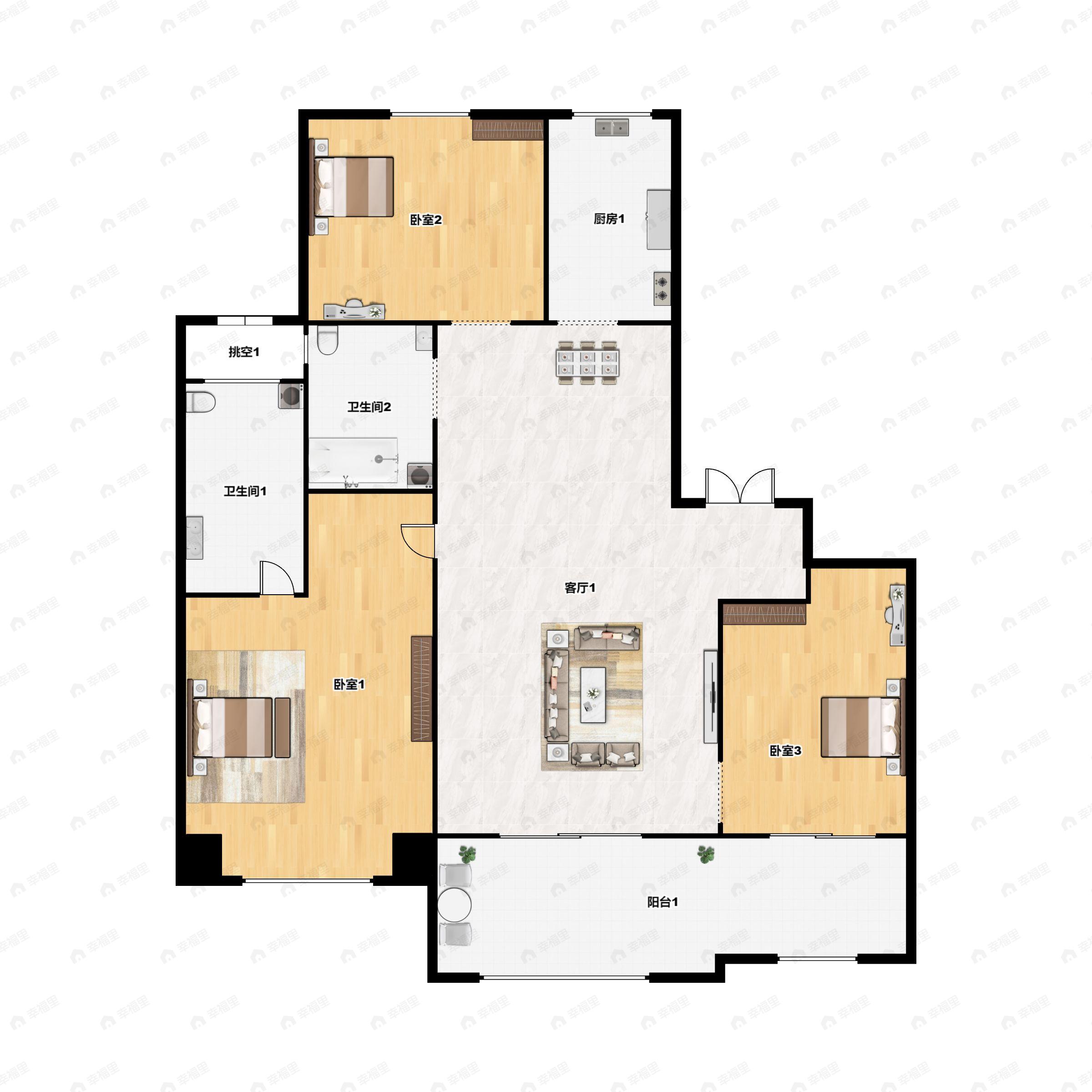 3室2厅2卫建面129平户型图