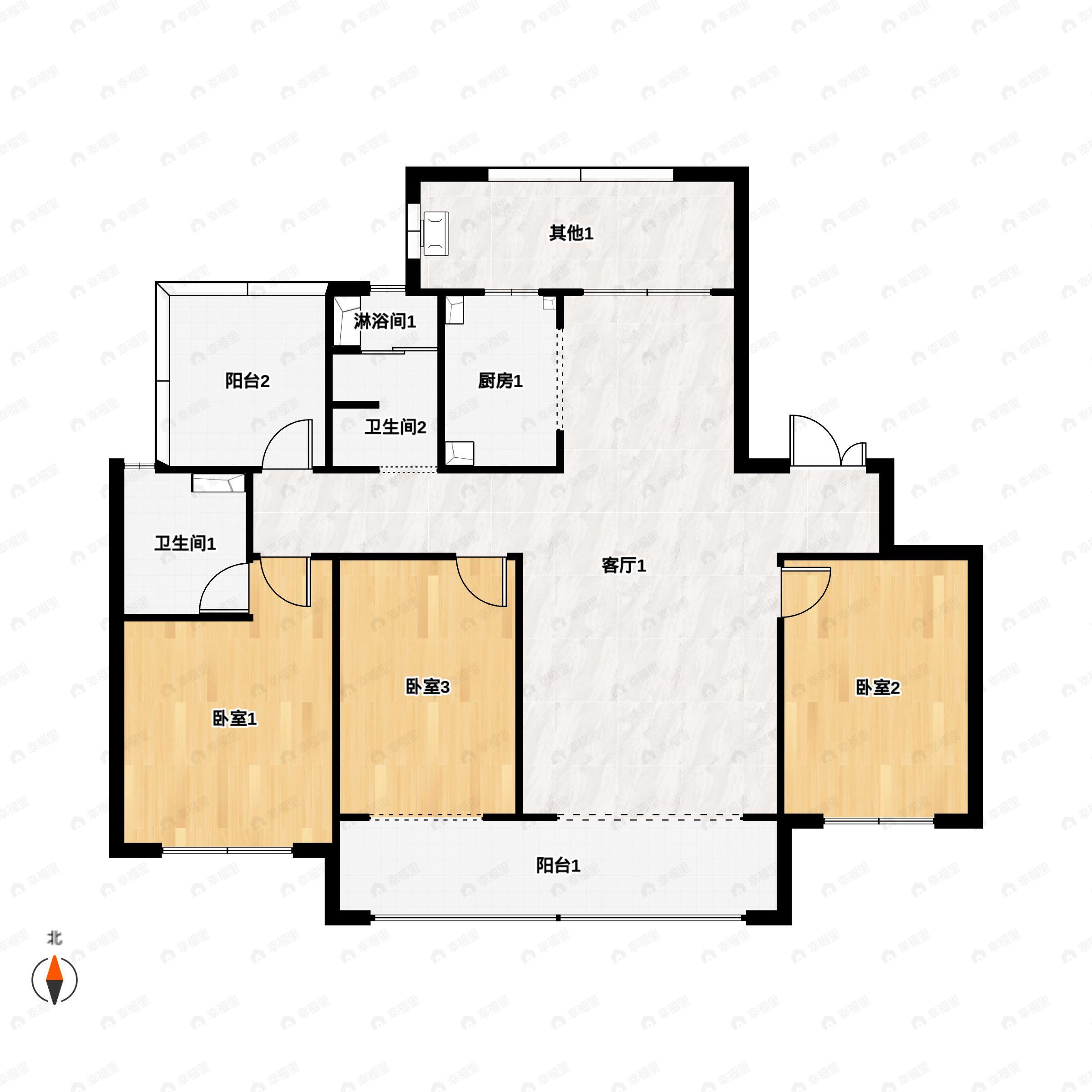 3室2厅2卫建面142平南户型图