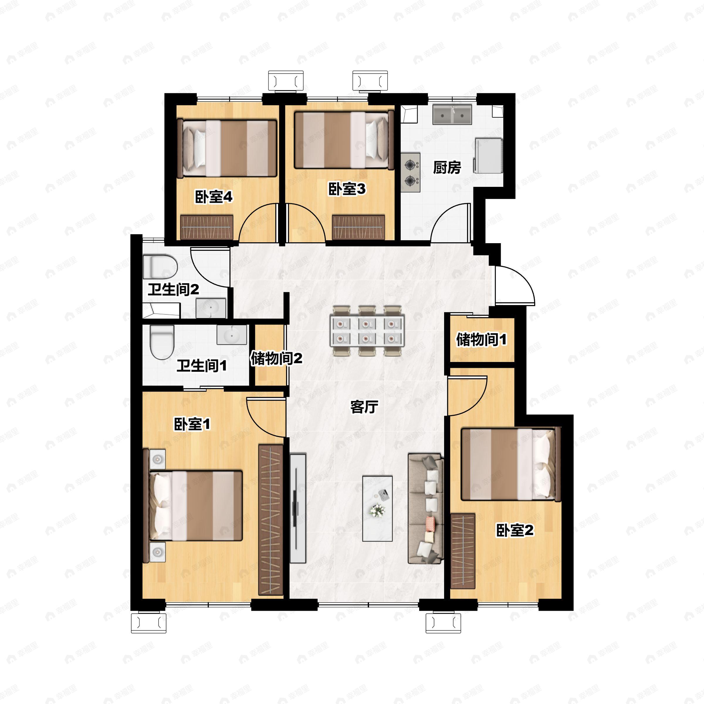 4室2厅2卫建面118平南|北户型图