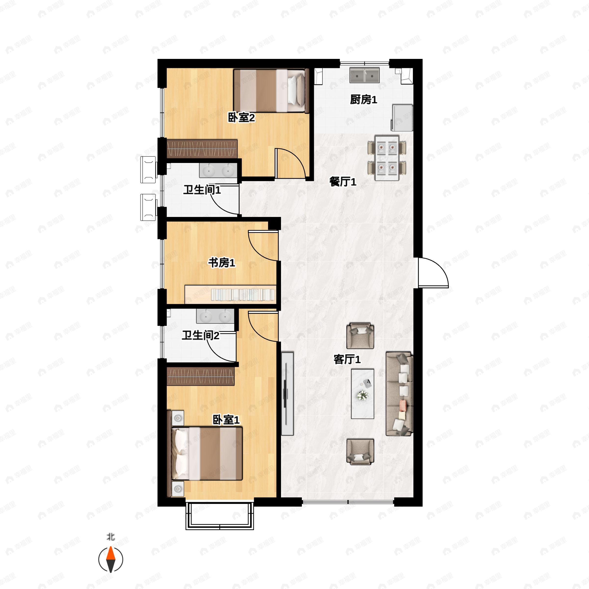 3室2厅2卫建面138平户型图