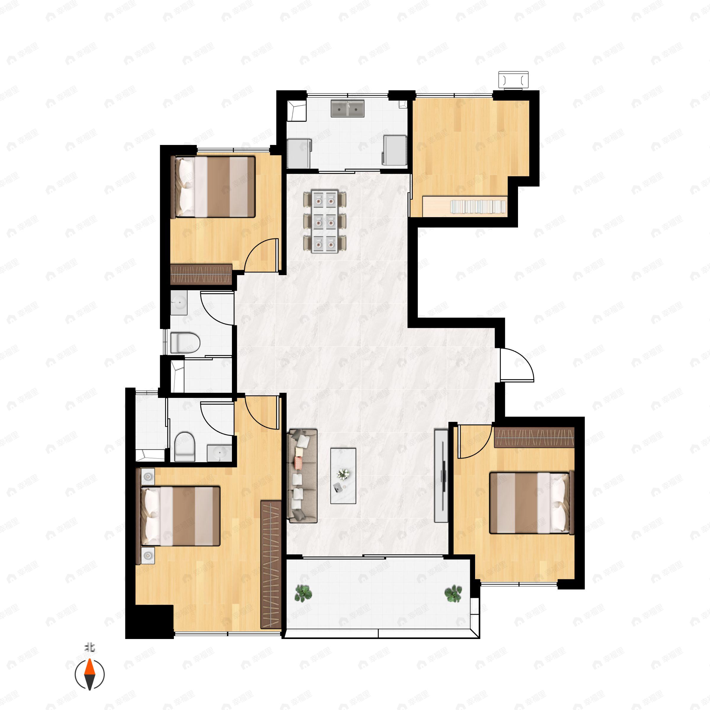 华侨城欢乐天地一期4室2厅2卫户型图