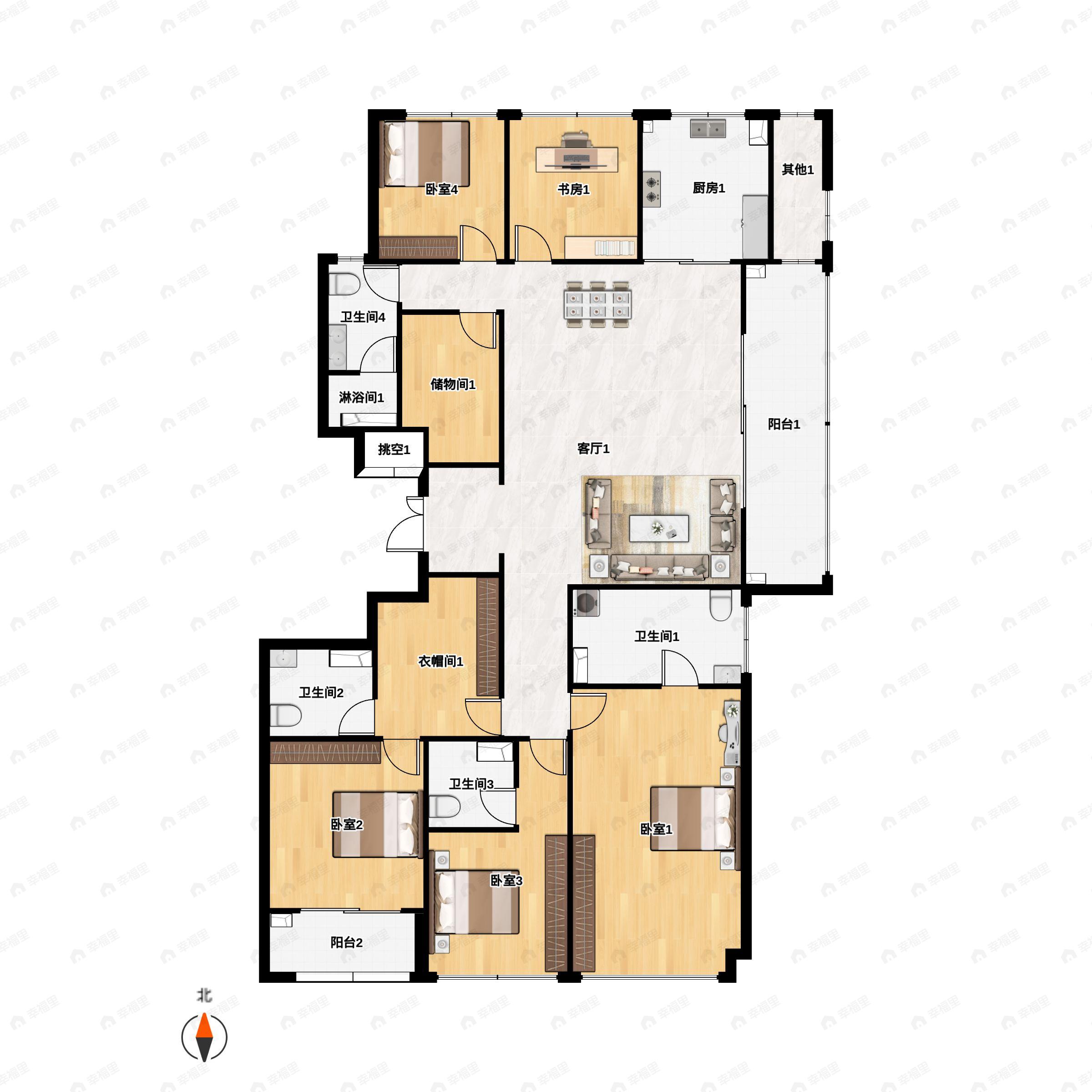 5室2厅4卫建面236平户型图