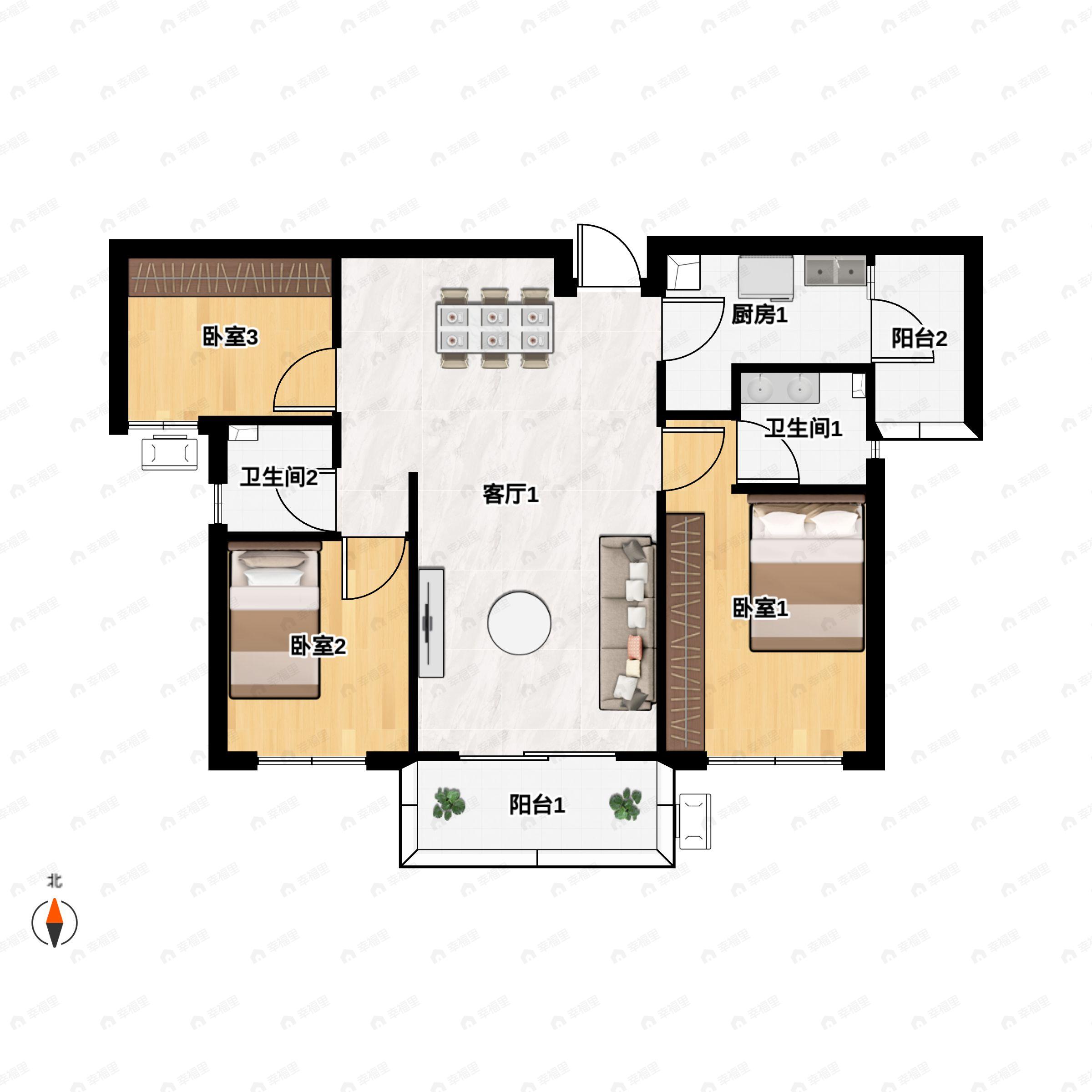3室2厅2卫建面111平户型图