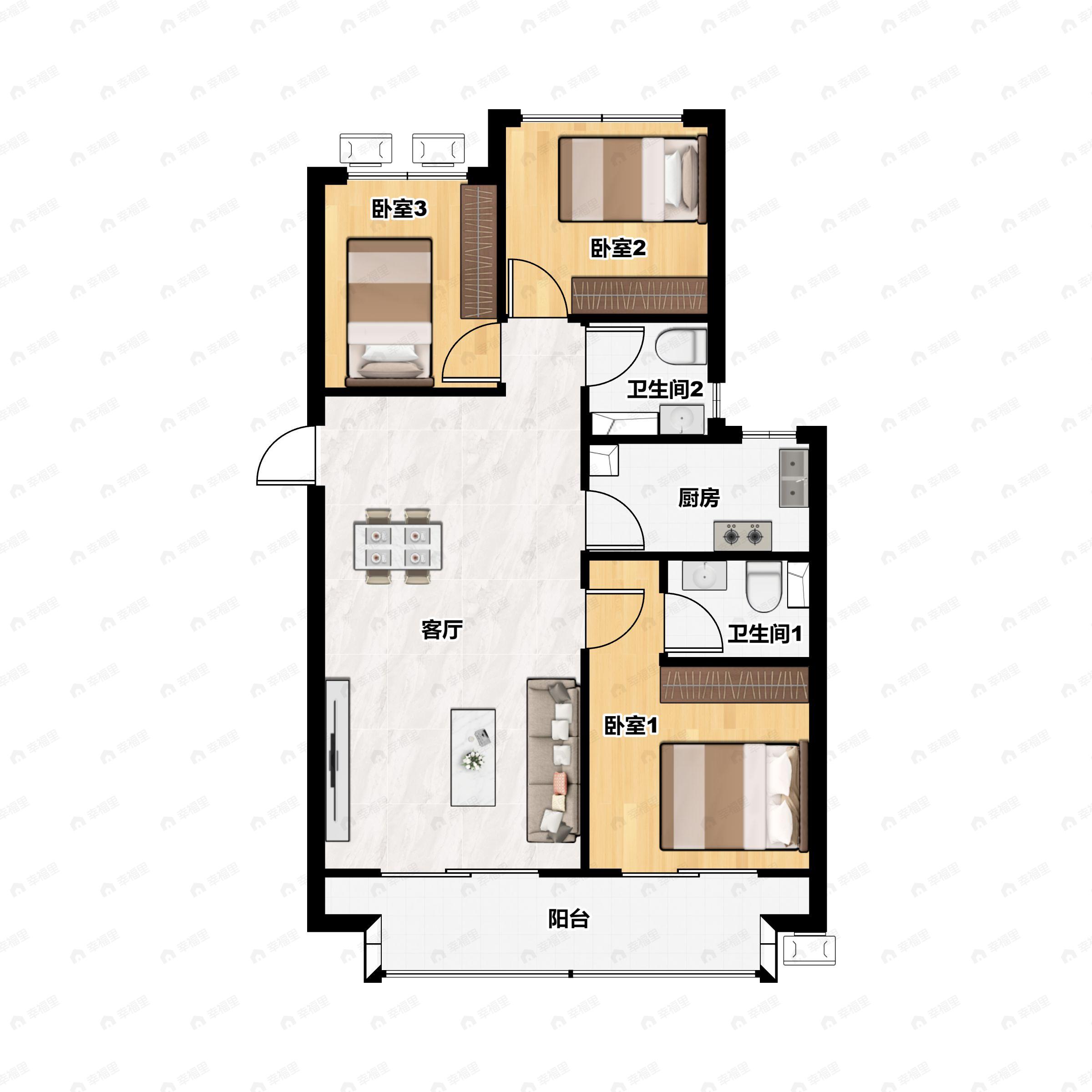 3室2厅2卫建面128平户型图