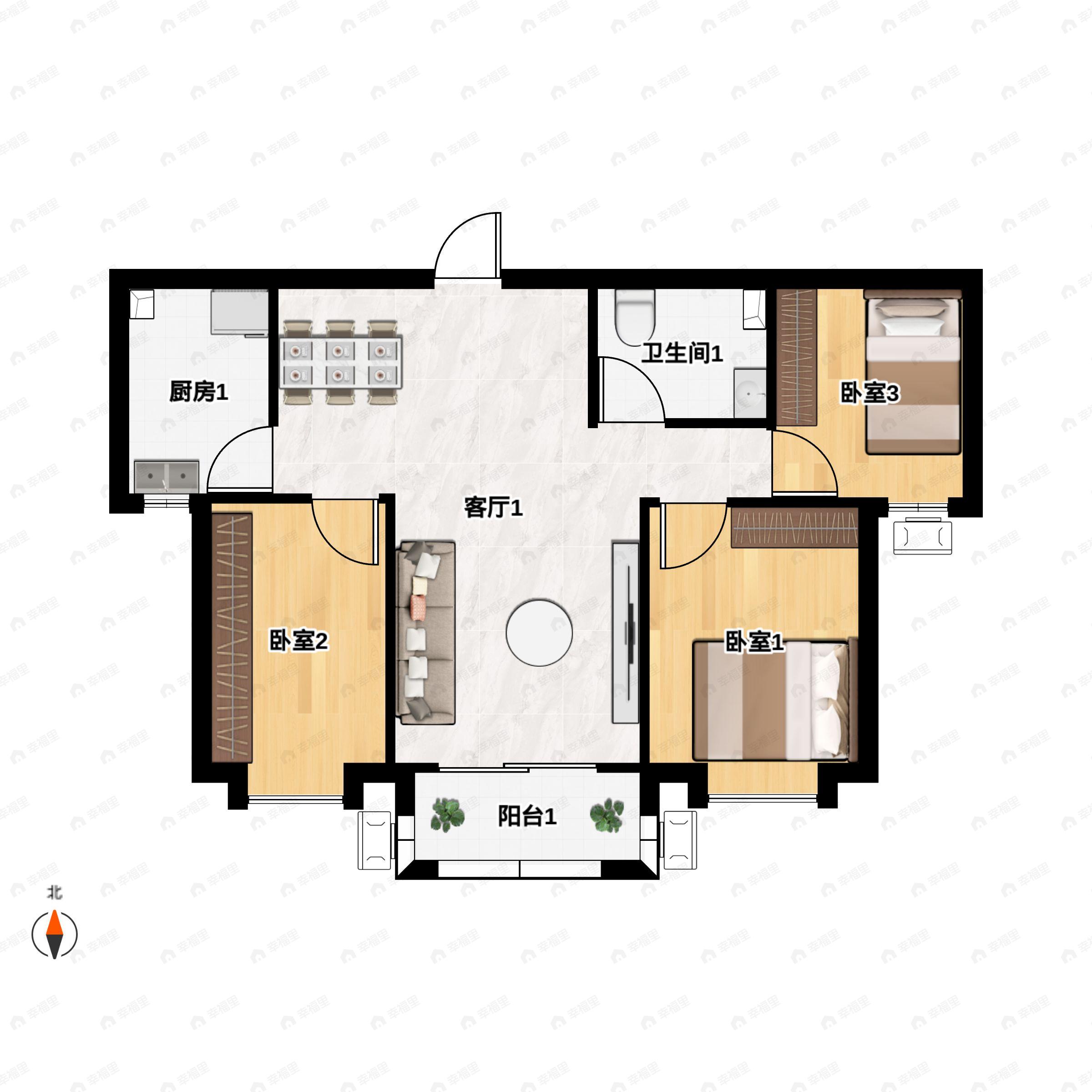 3室2厅1卫建面110平户型图