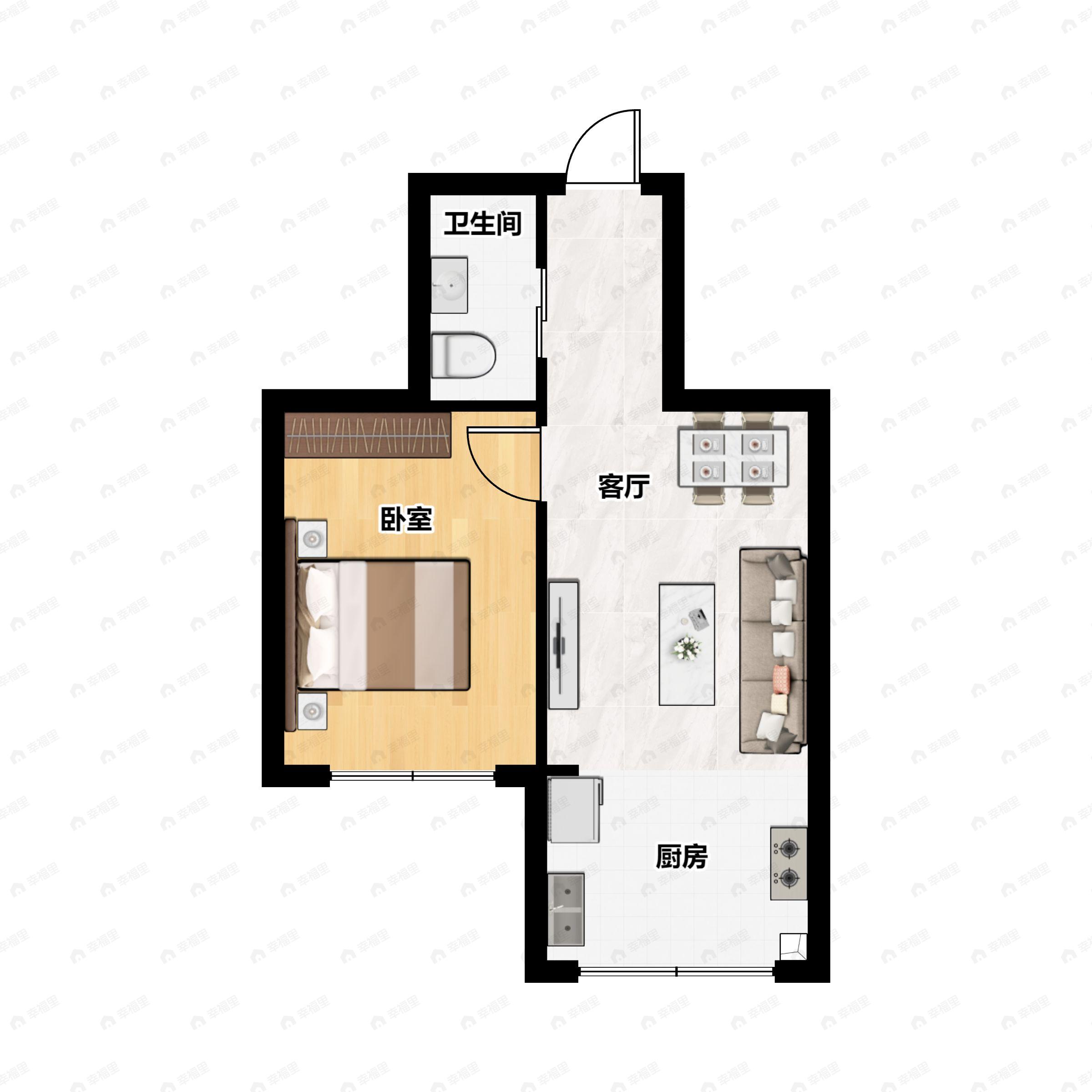 1室1厅1卫建面44平户型图