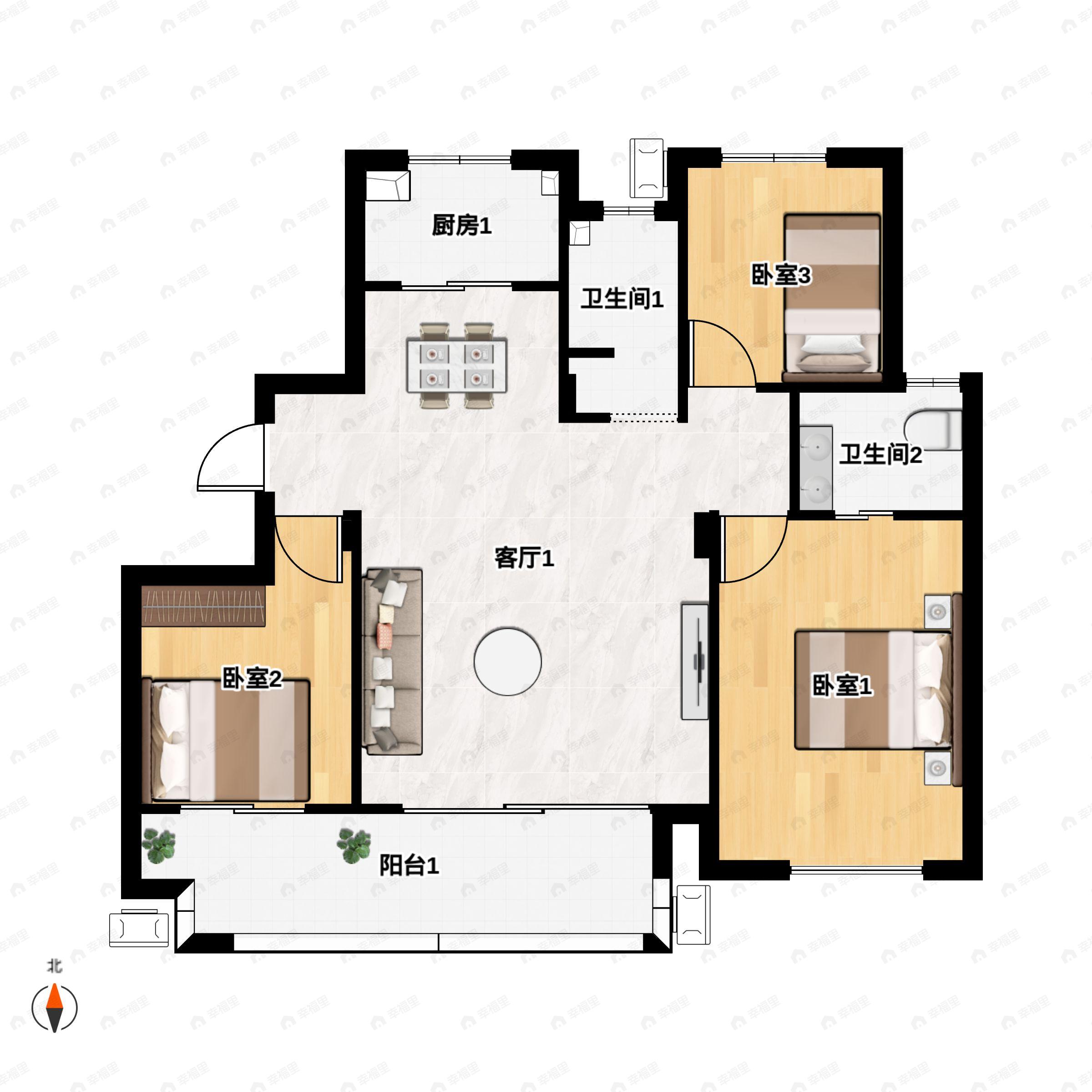 绿城春风江南3室2厅2卫户型图