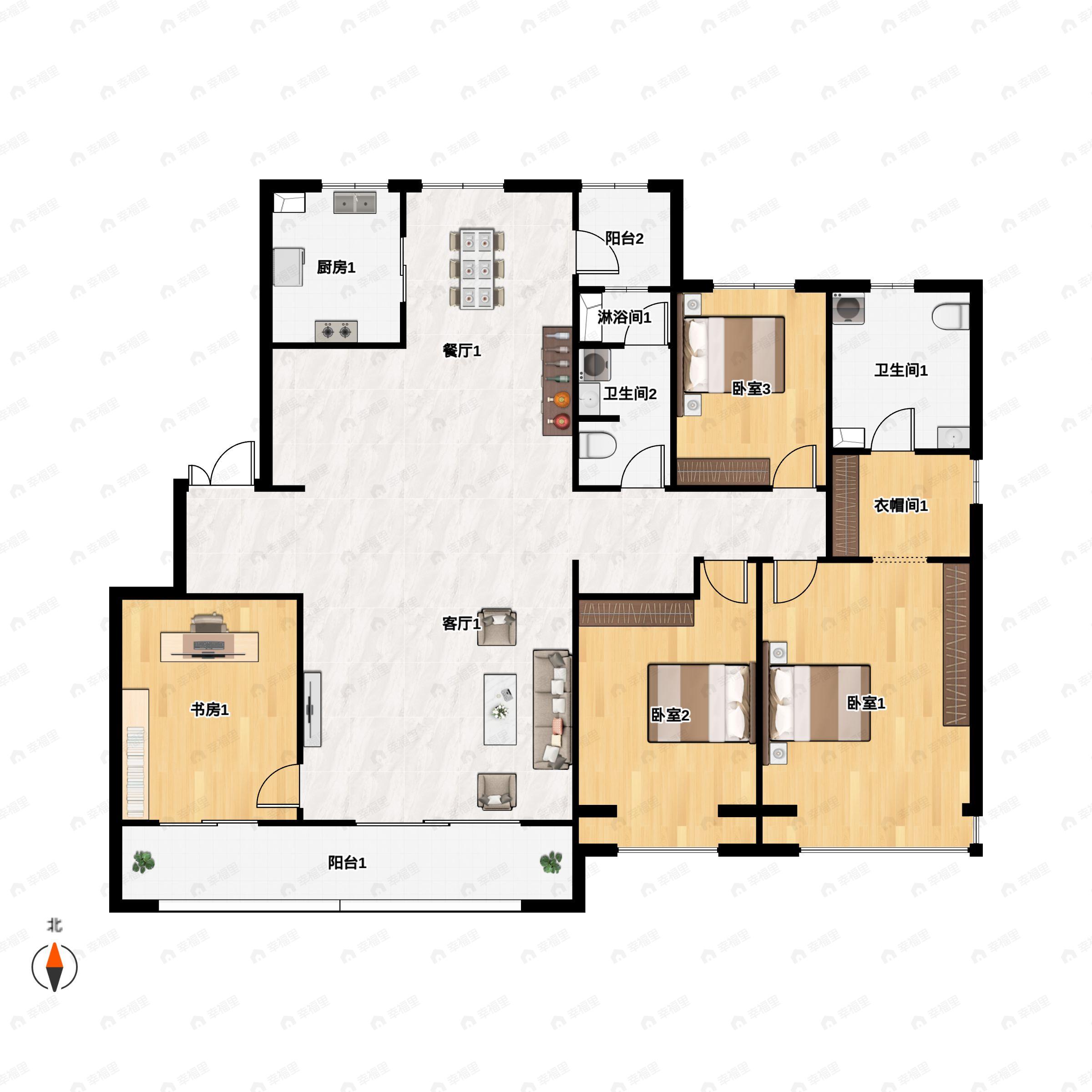 4室2厅2卫建面177平南|北户型图