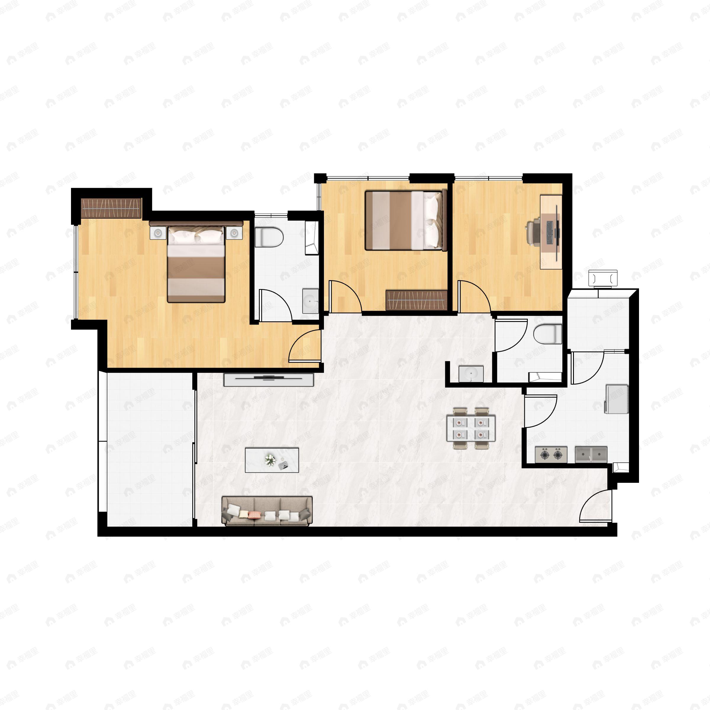 3室2厅2卫建面122平户型图