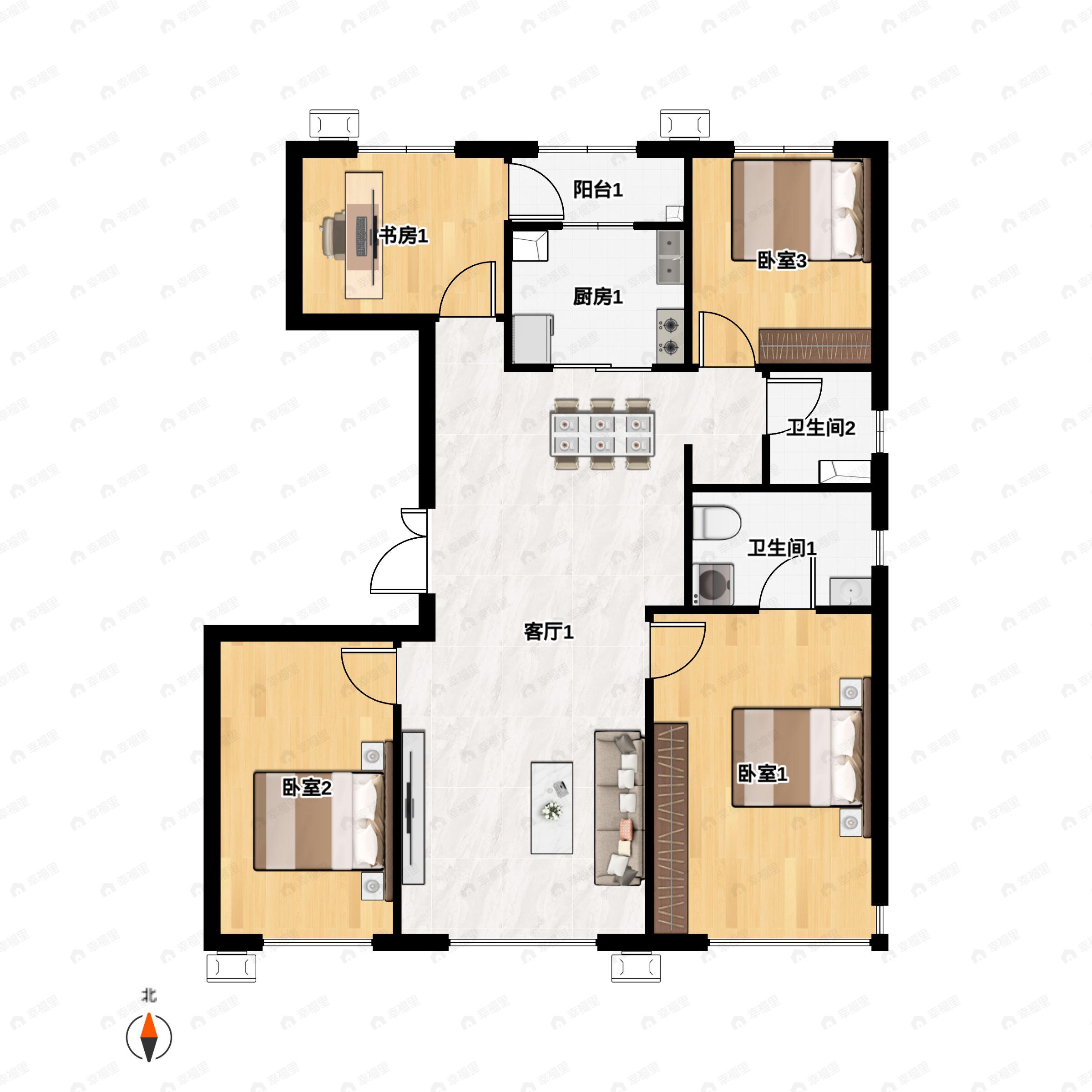 4室2厅2卫建面139平南|北户型图