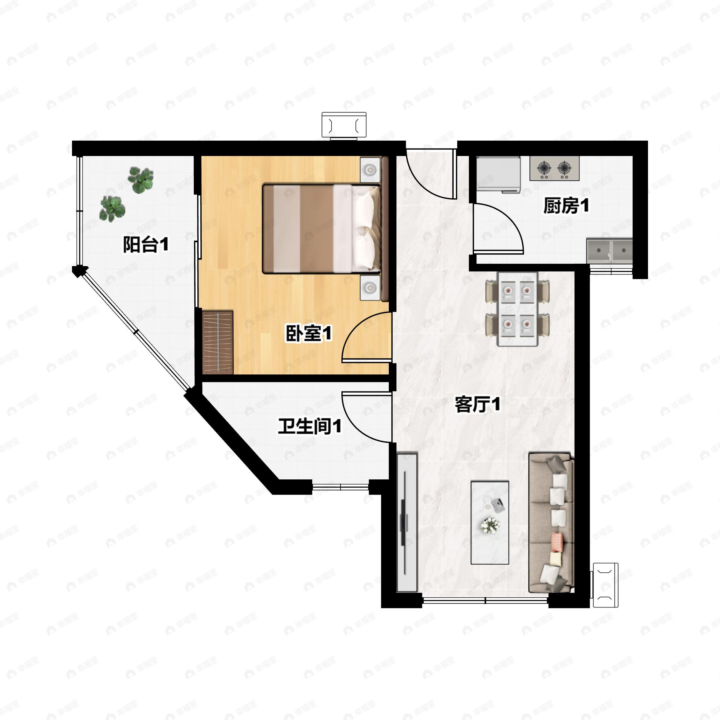 1室2厅1卫建面58平户型图