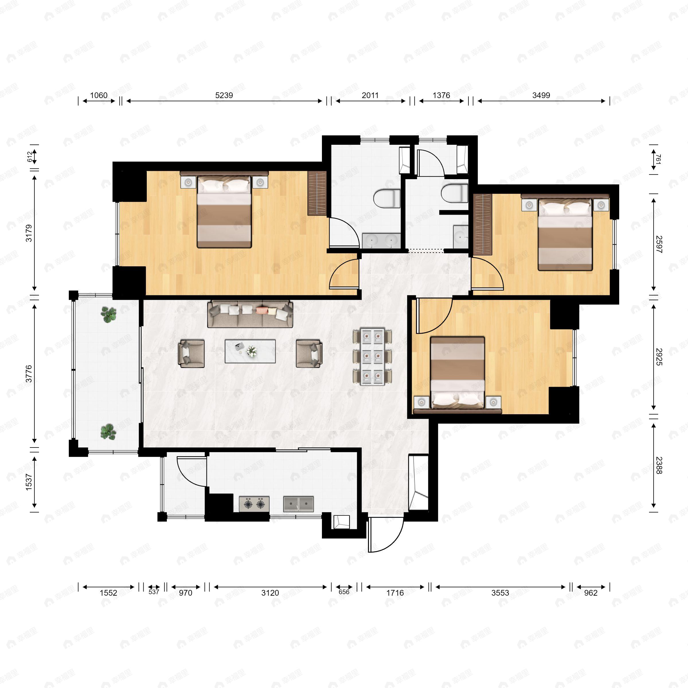 3室2厅2卫建面134平户型图