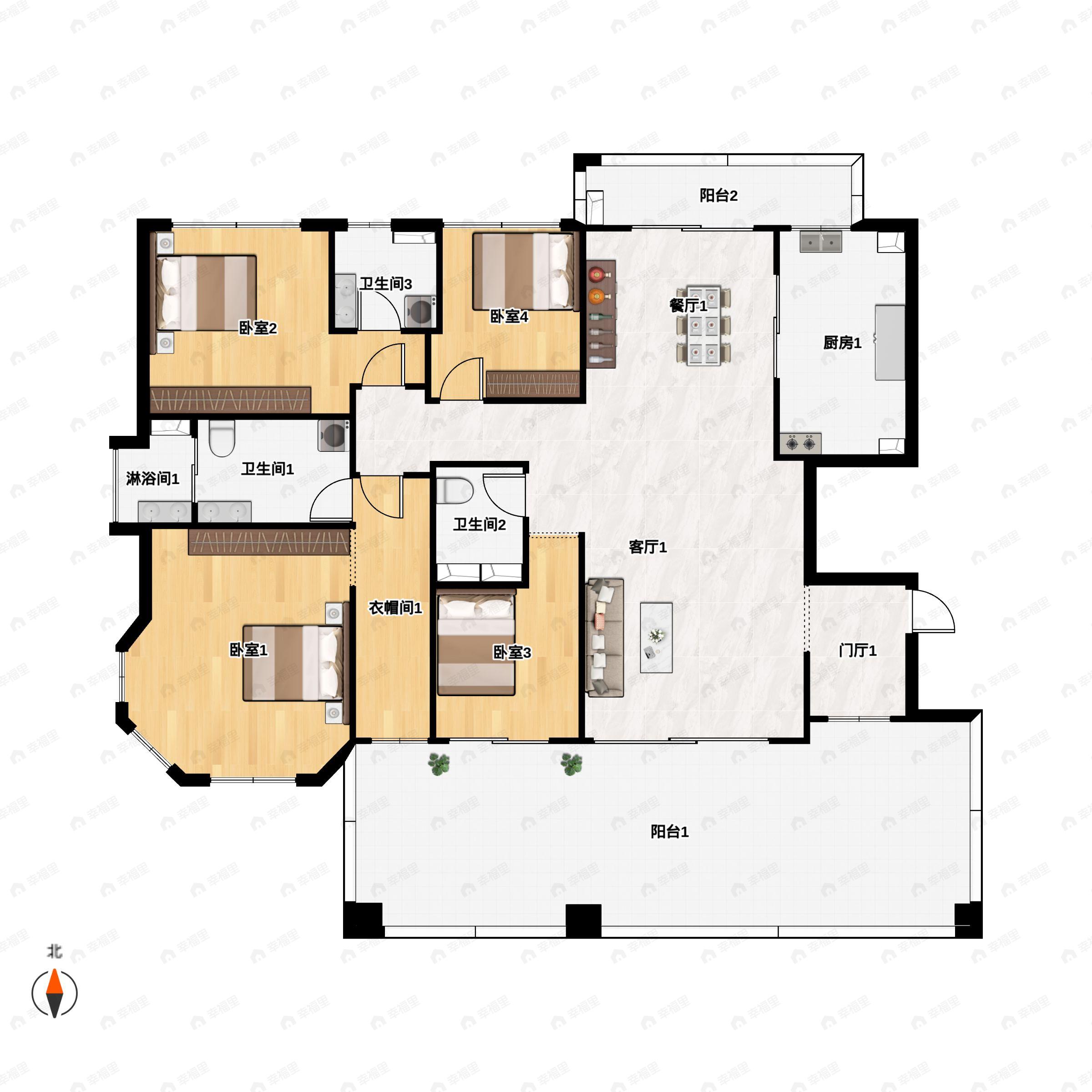 4室2厅3卫建面188m²东南户型图