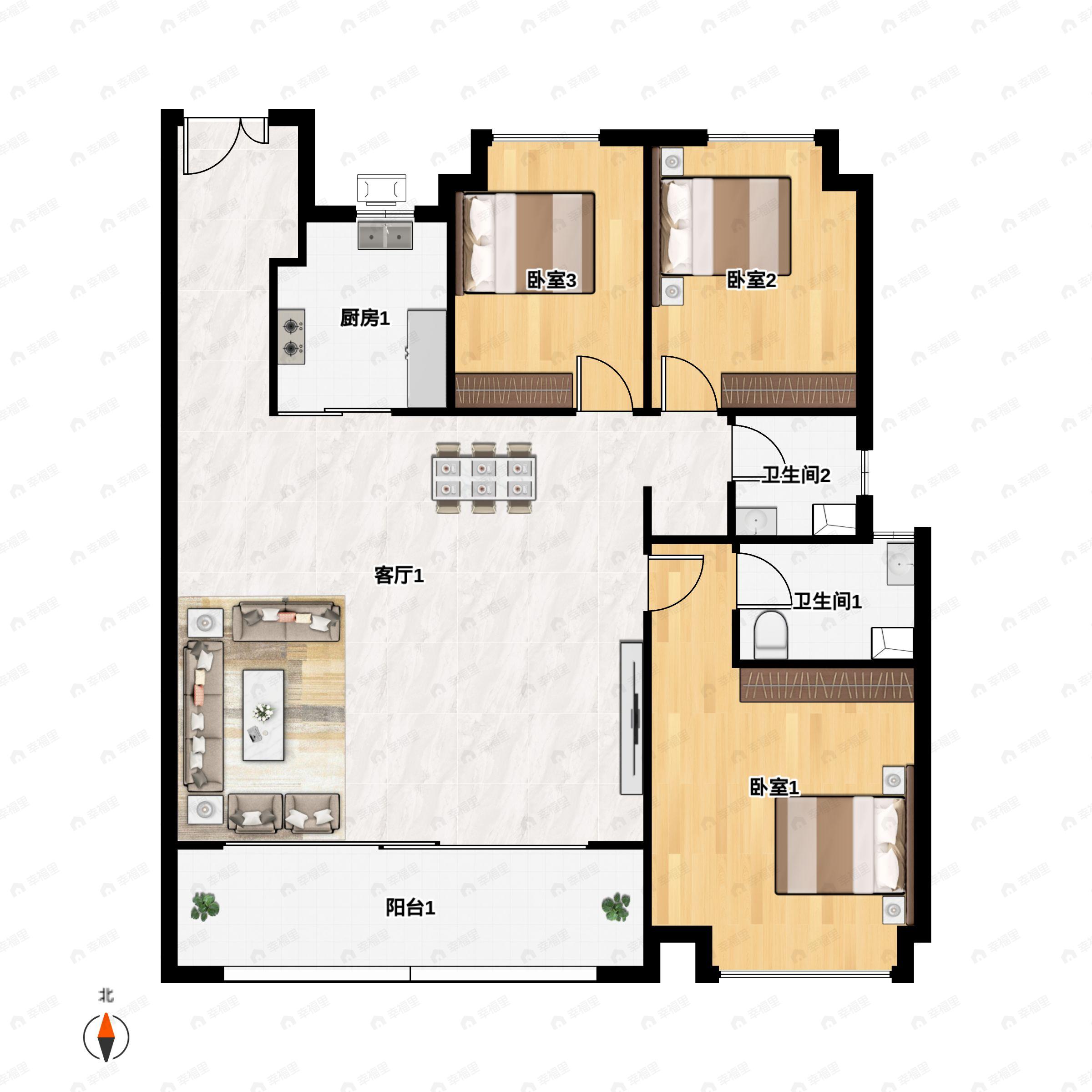 3室2厅2卫建面136平户型图