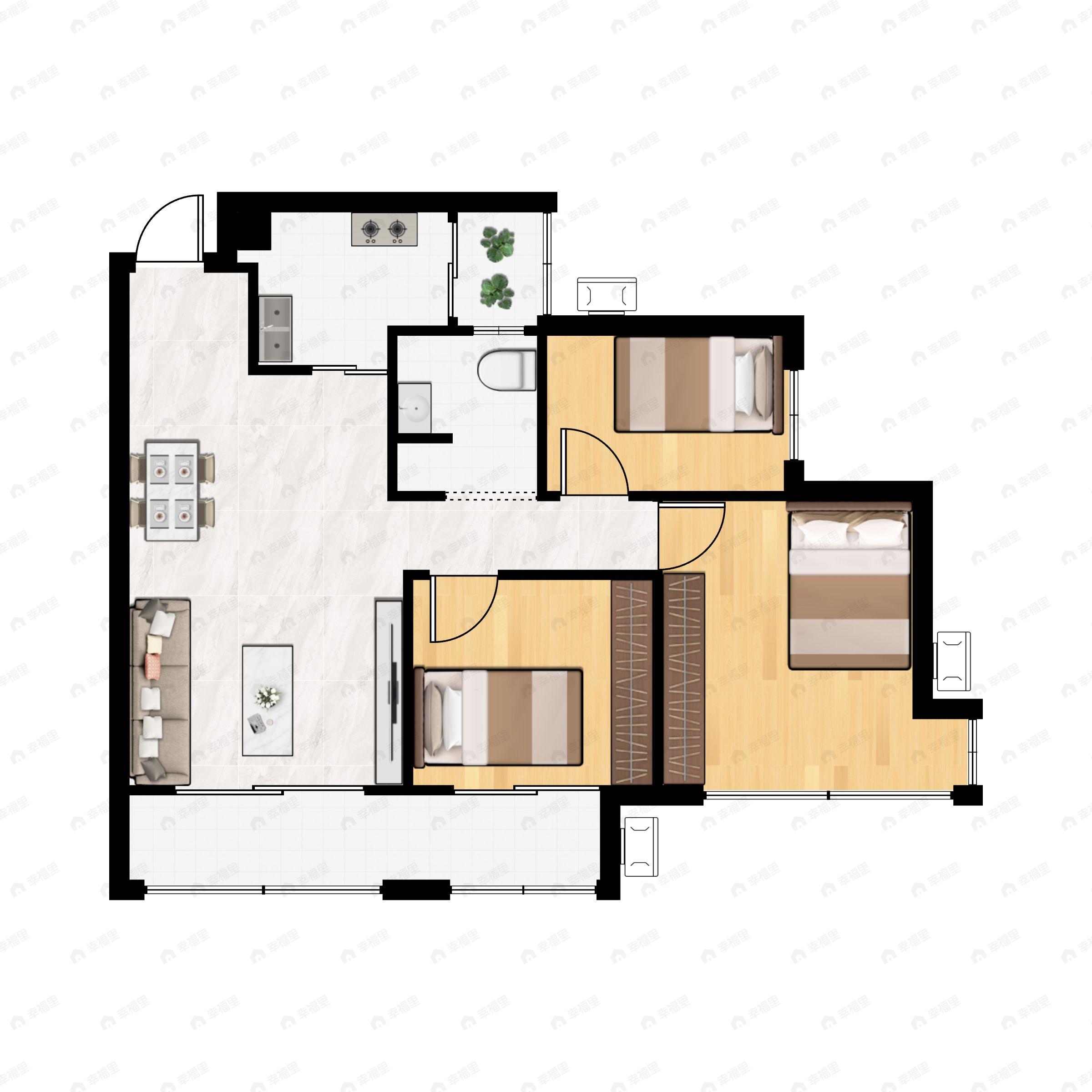 3室2厅1卫建面84平户型图