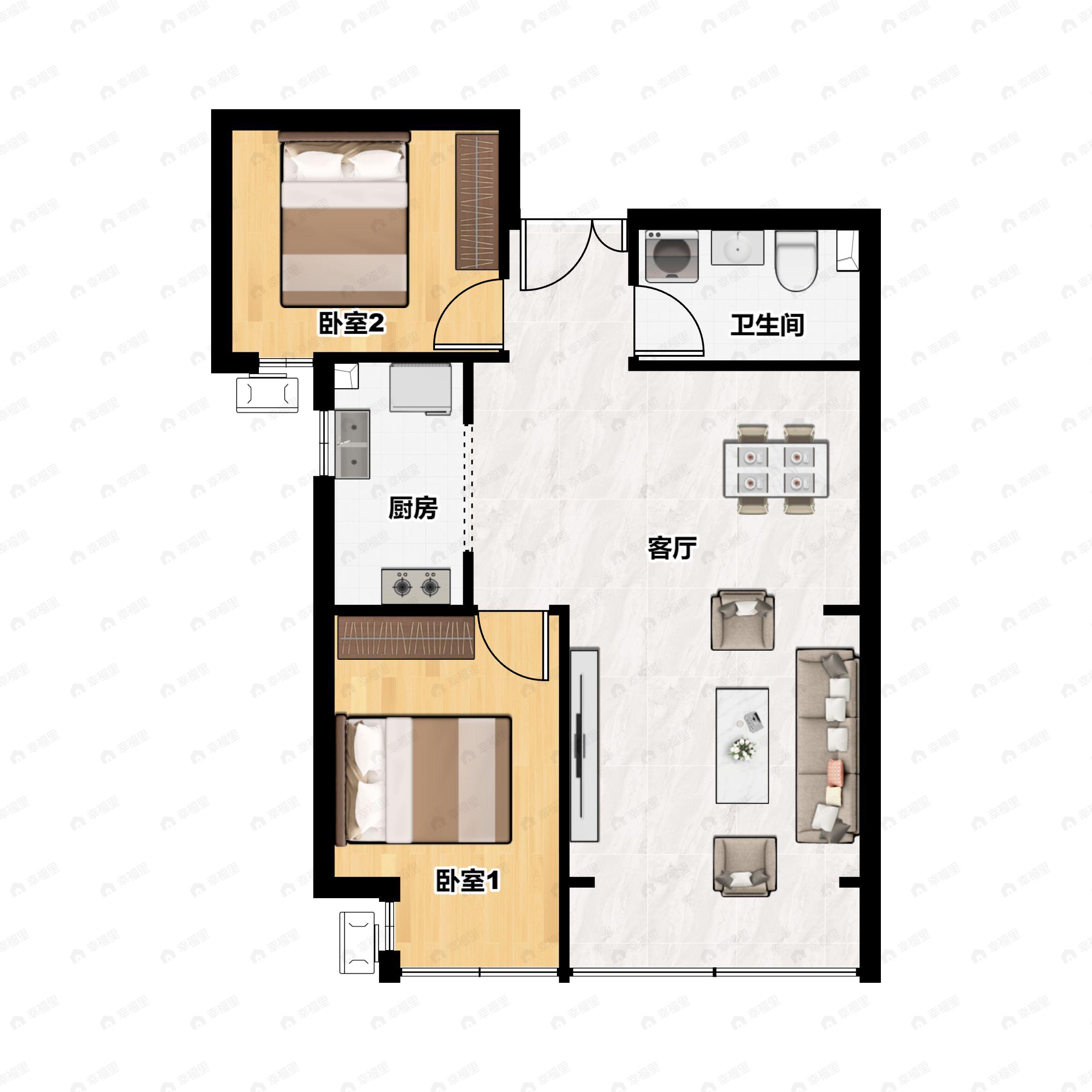 2室2厅1卫建面110平西|南户型图