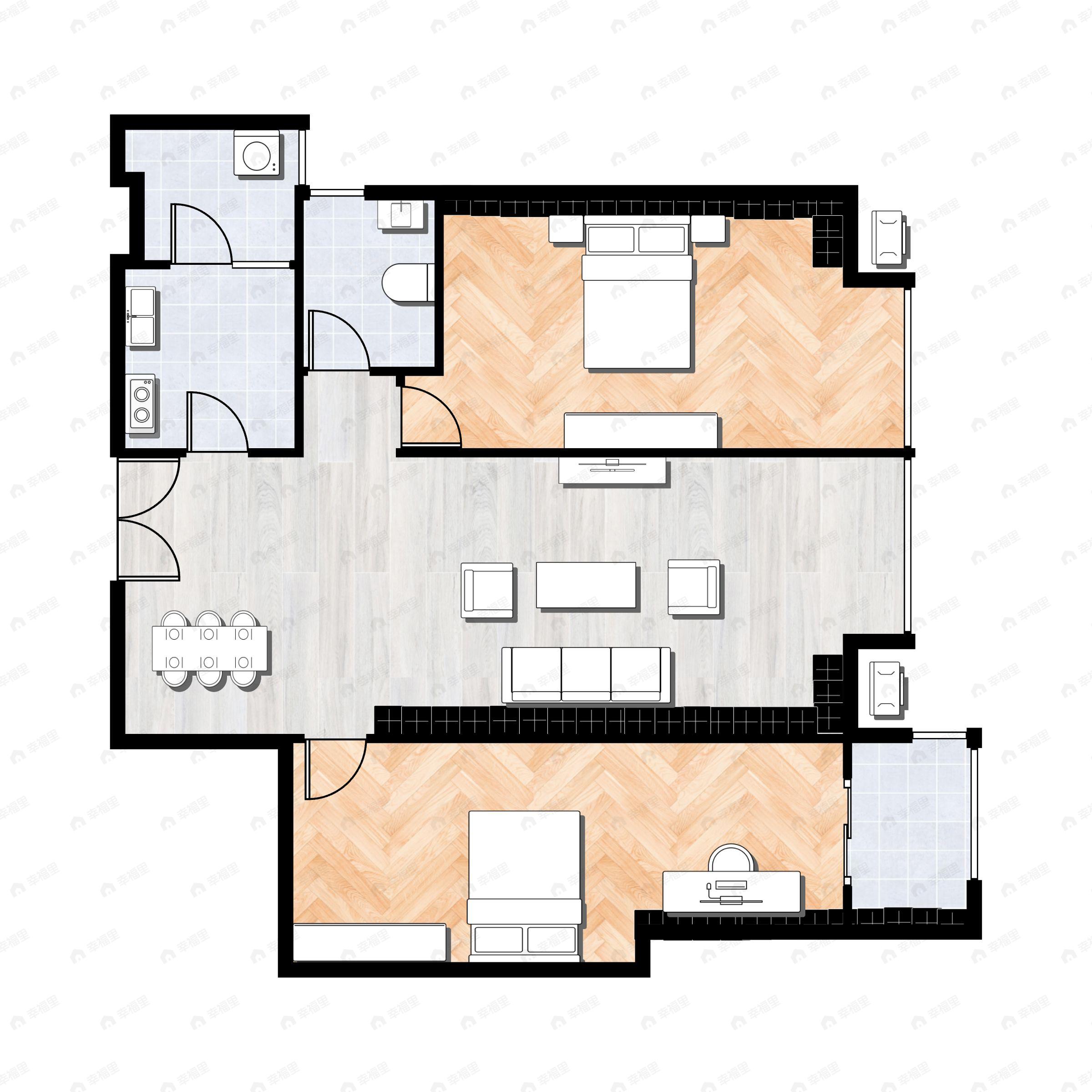 2室2厅1卫建面108平户型图