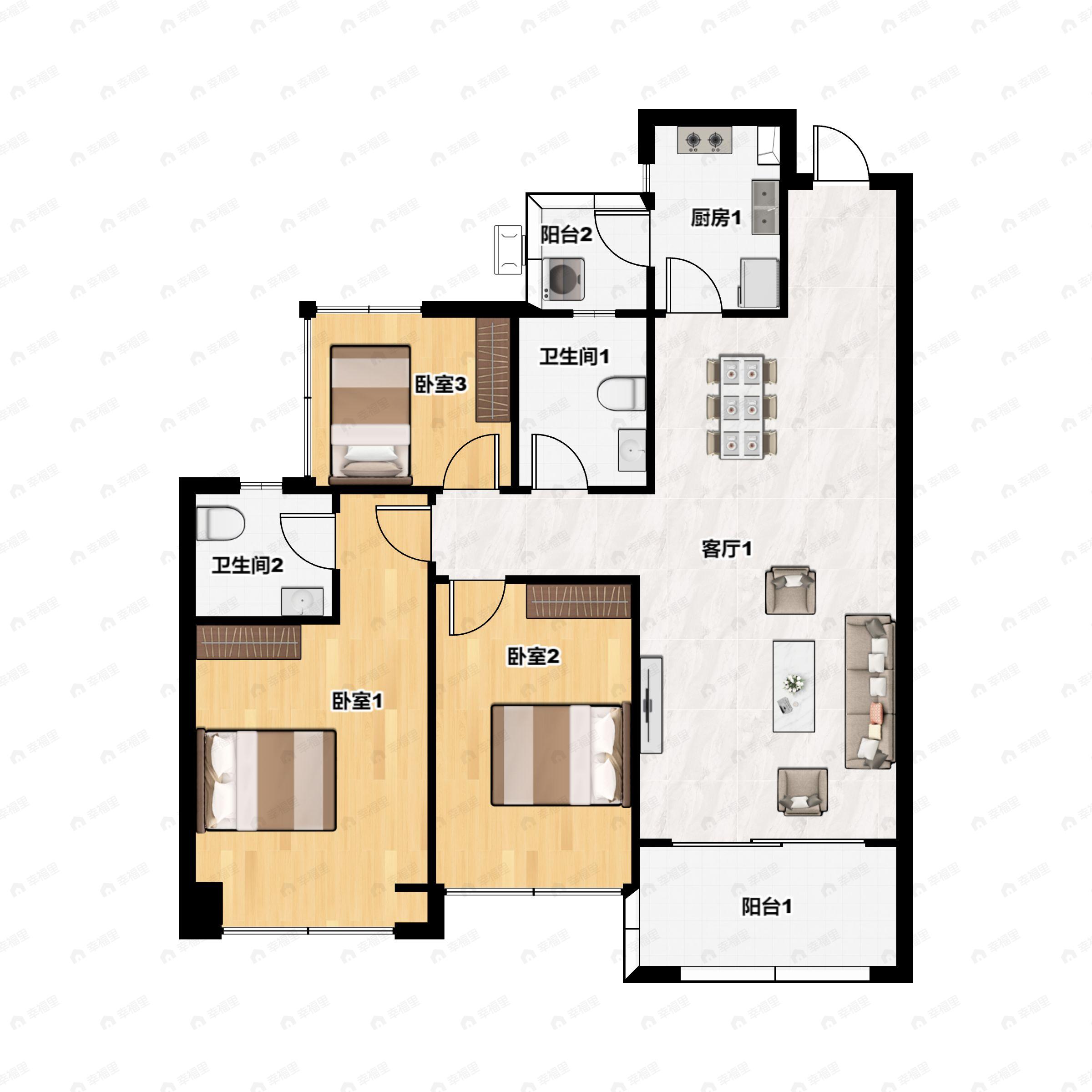 3室2厅2卫建面99平户型图