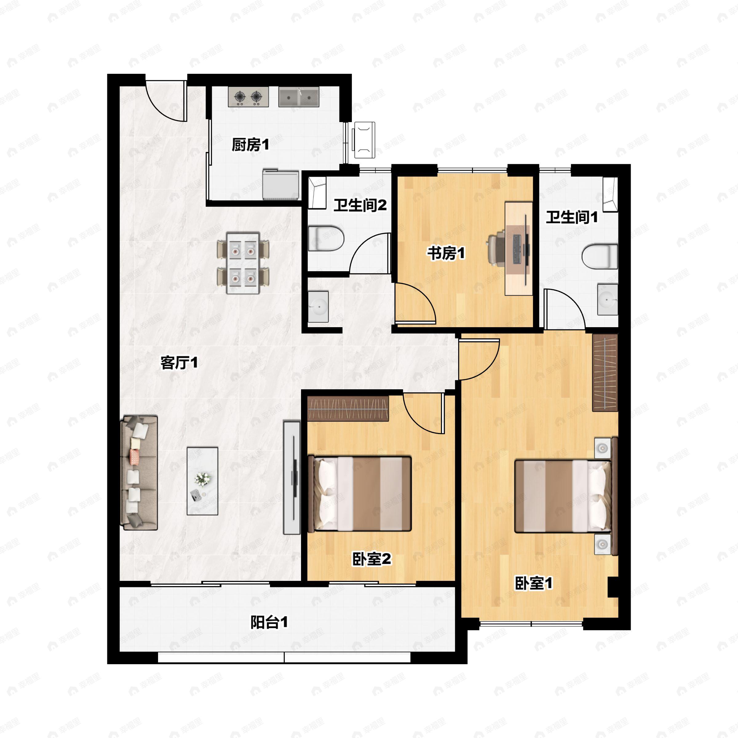 3室2厅2卫建面125平户型图