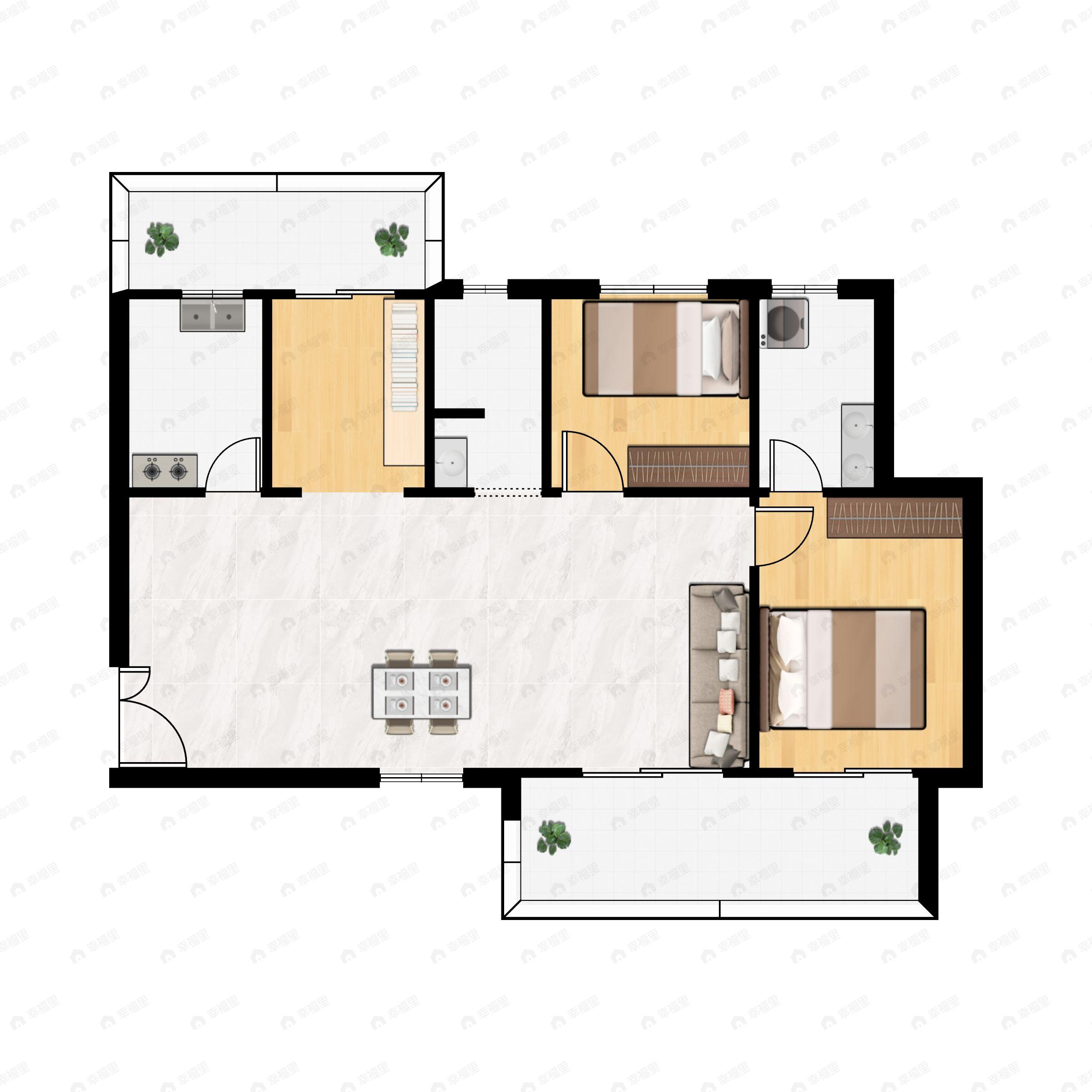 3室2厅2卫建面110平南户型图
