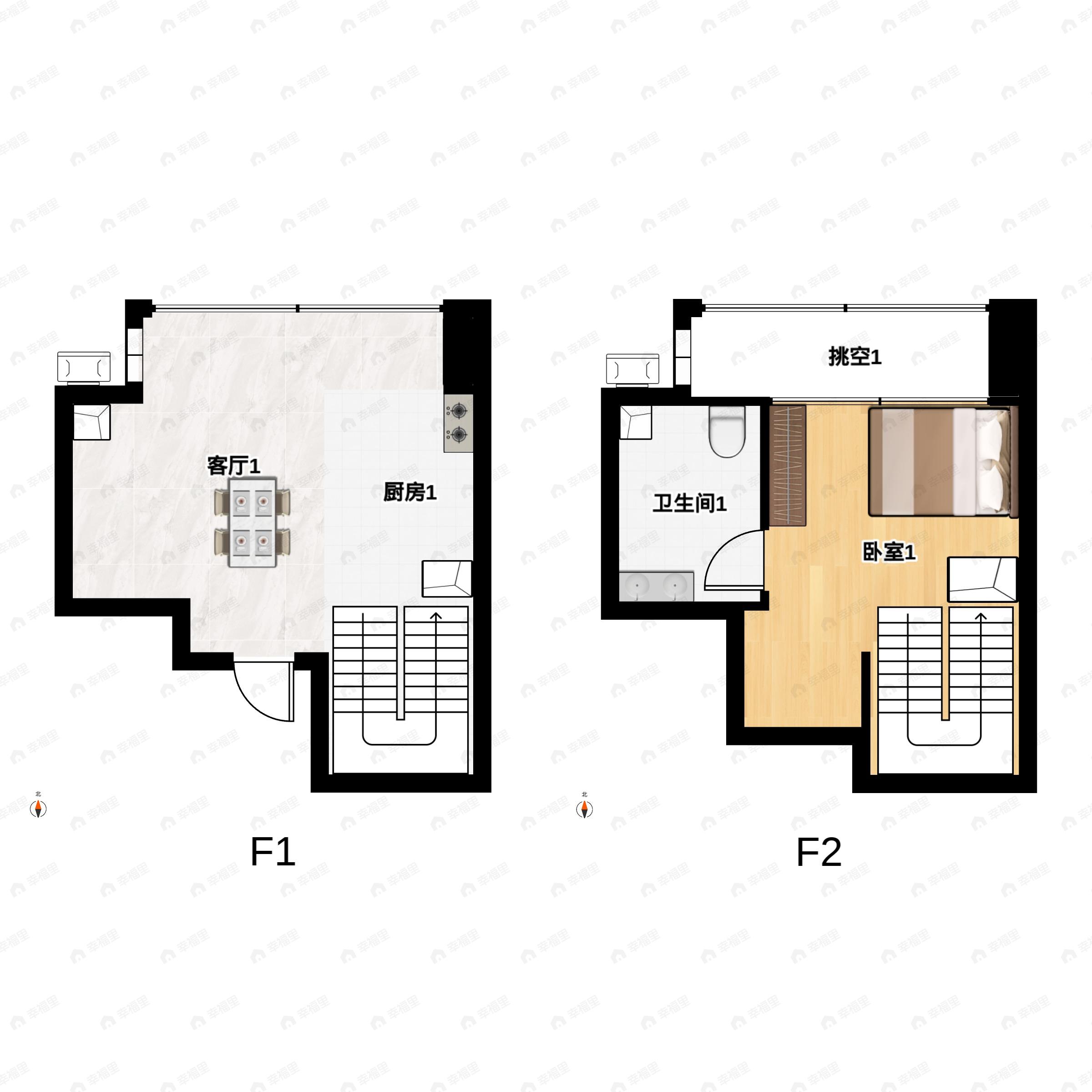1室2厅1卫建面27平户型图