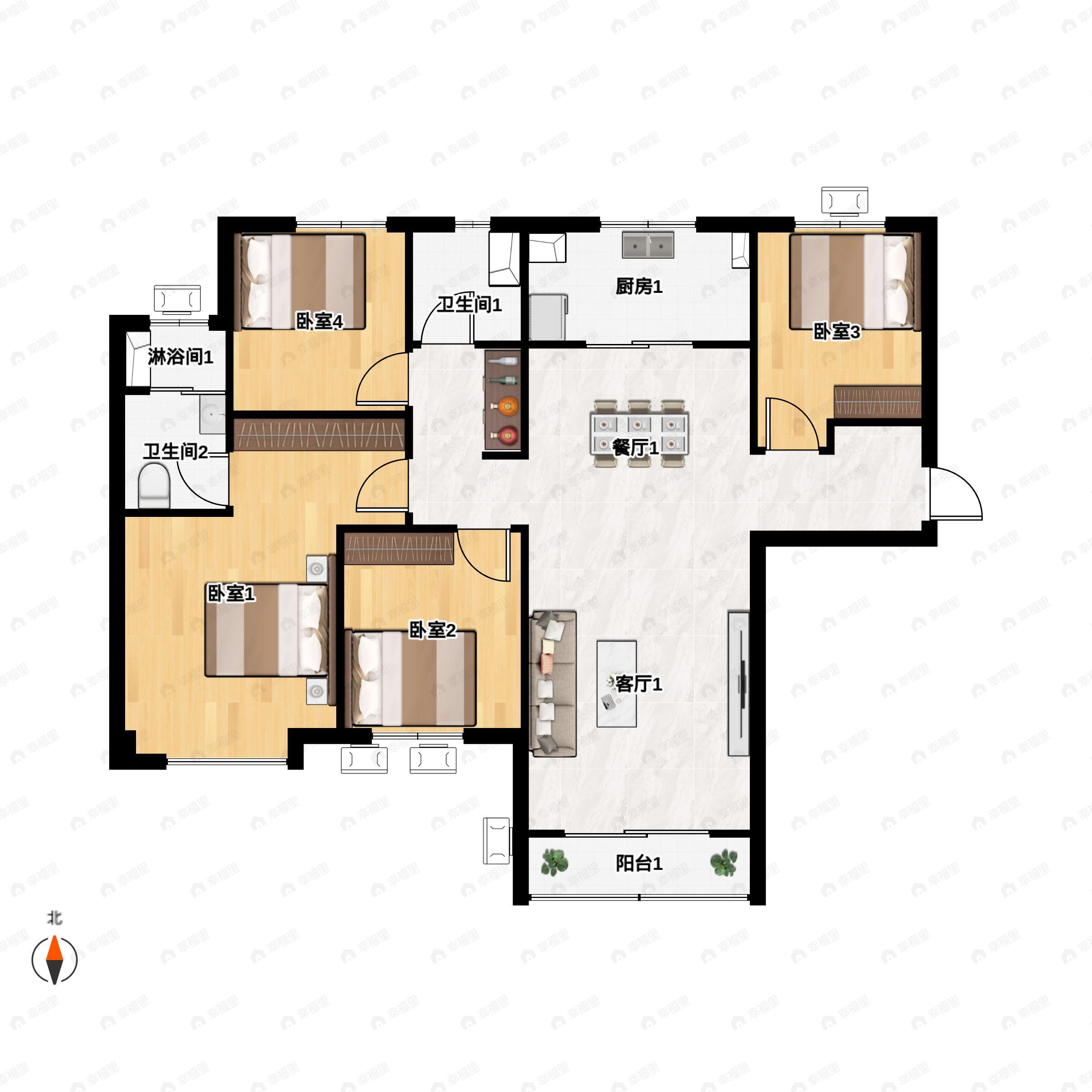 4室2厅2卫建面131平户型图