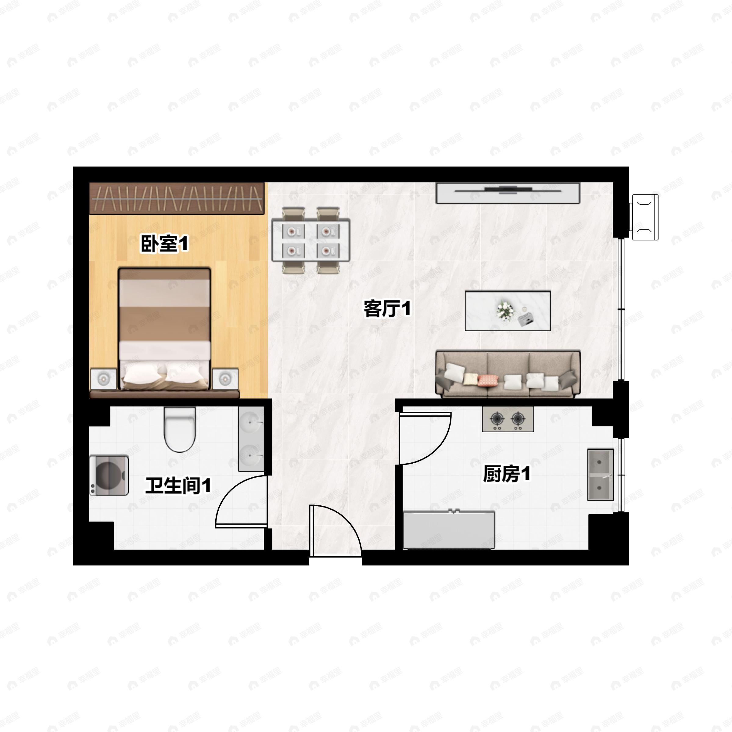 1室1厅1卫建面44平东户型图