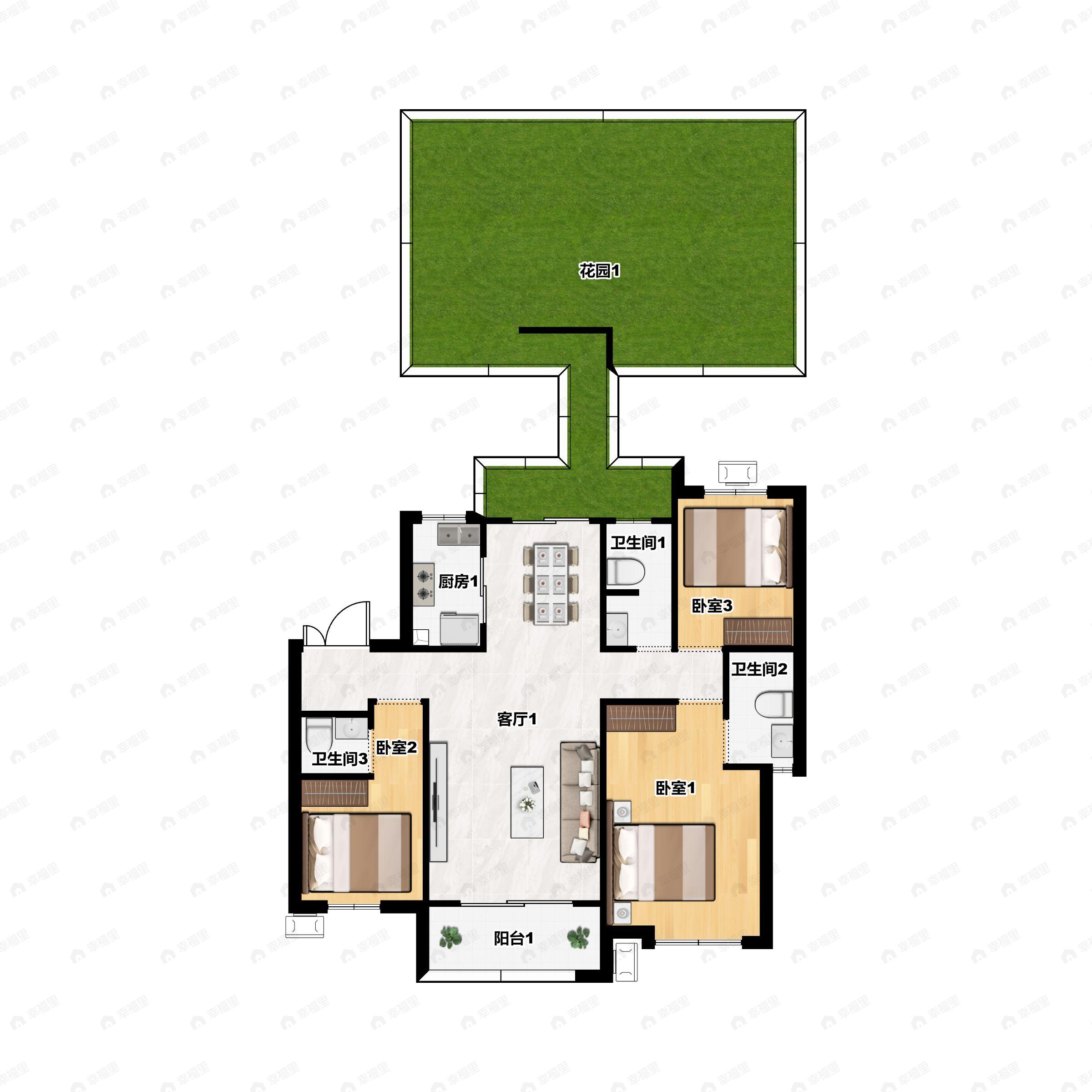 3室2厅3卫建面170平户型图