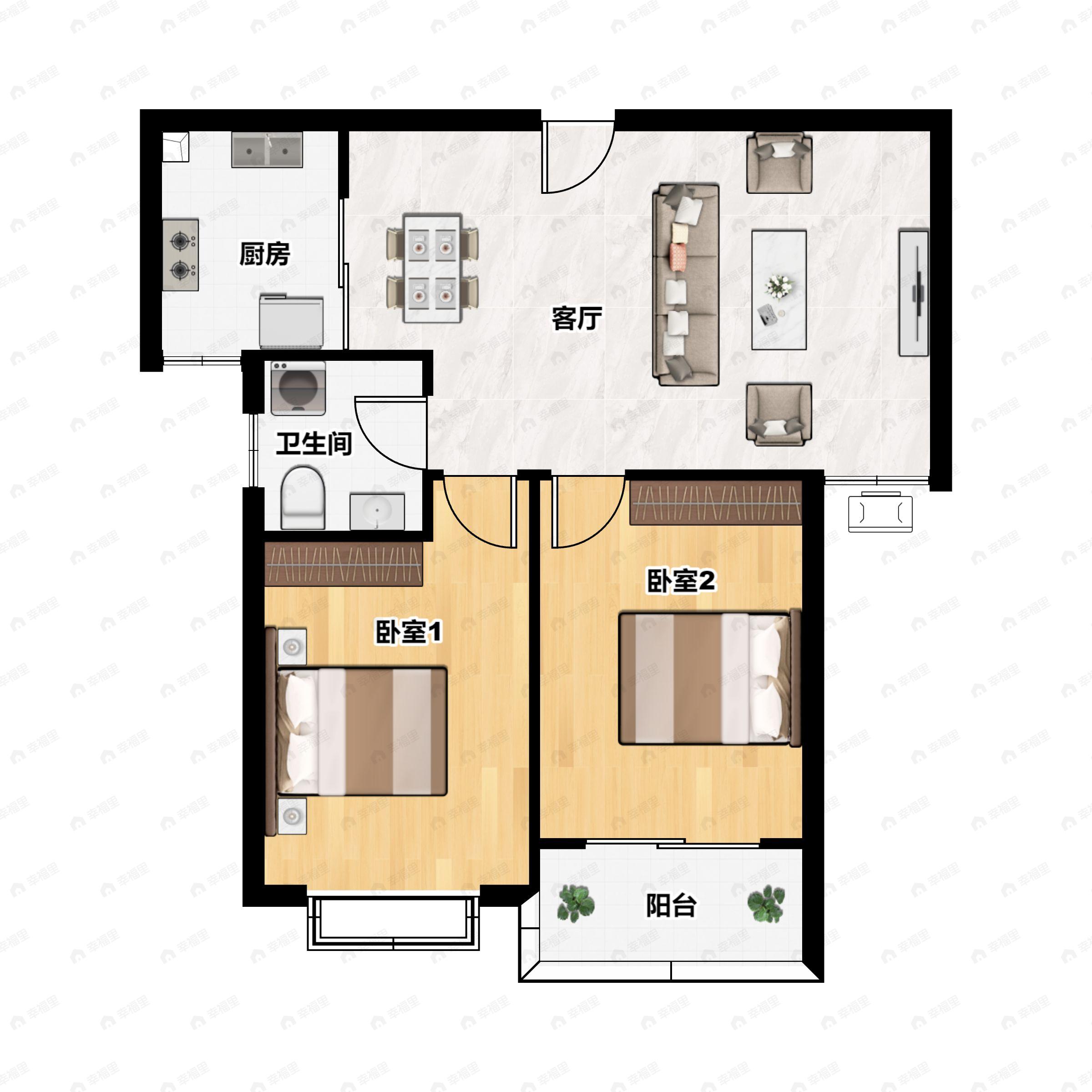 2室2厅1卫建面86平户型图