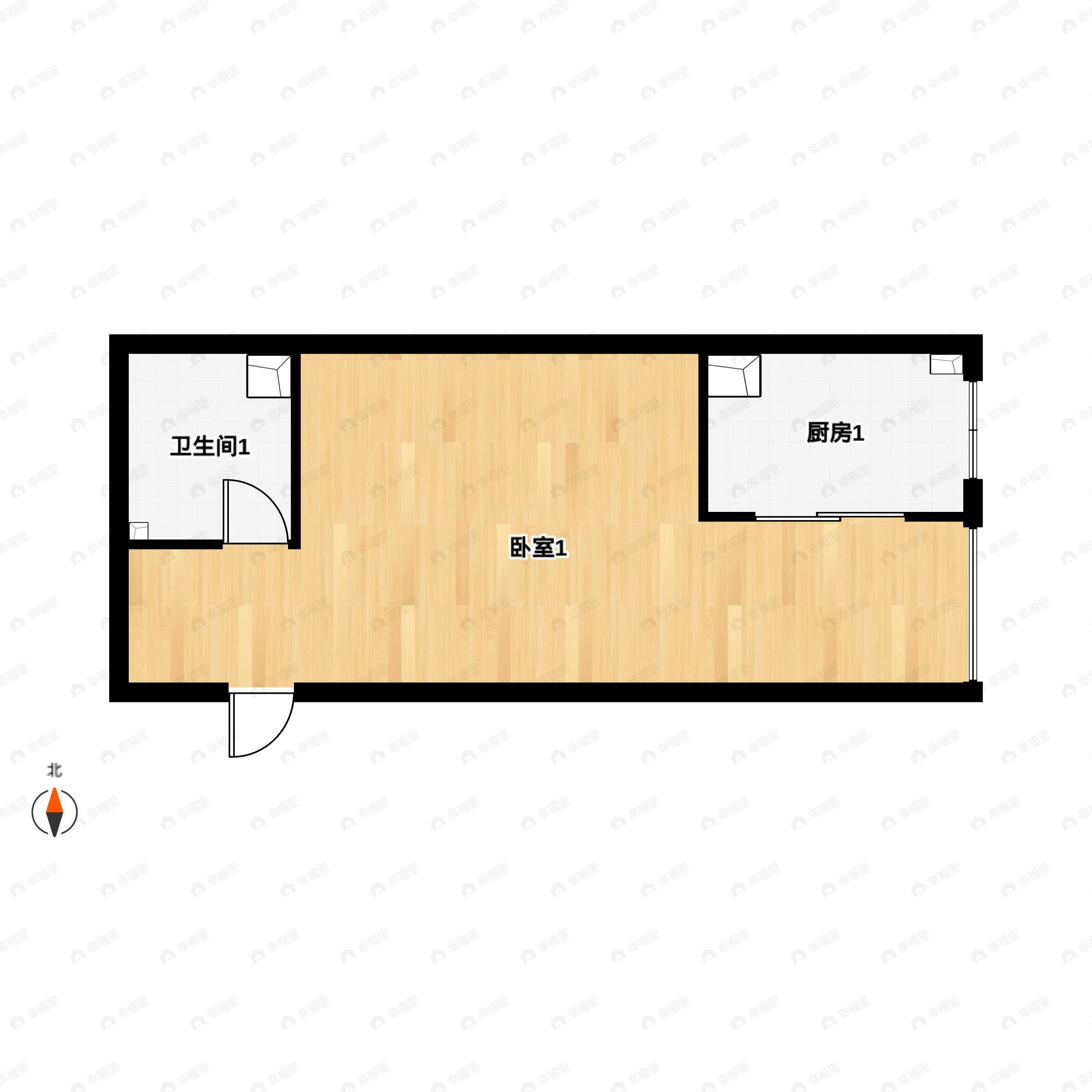 1室2厅1卫建面40m²东户型图