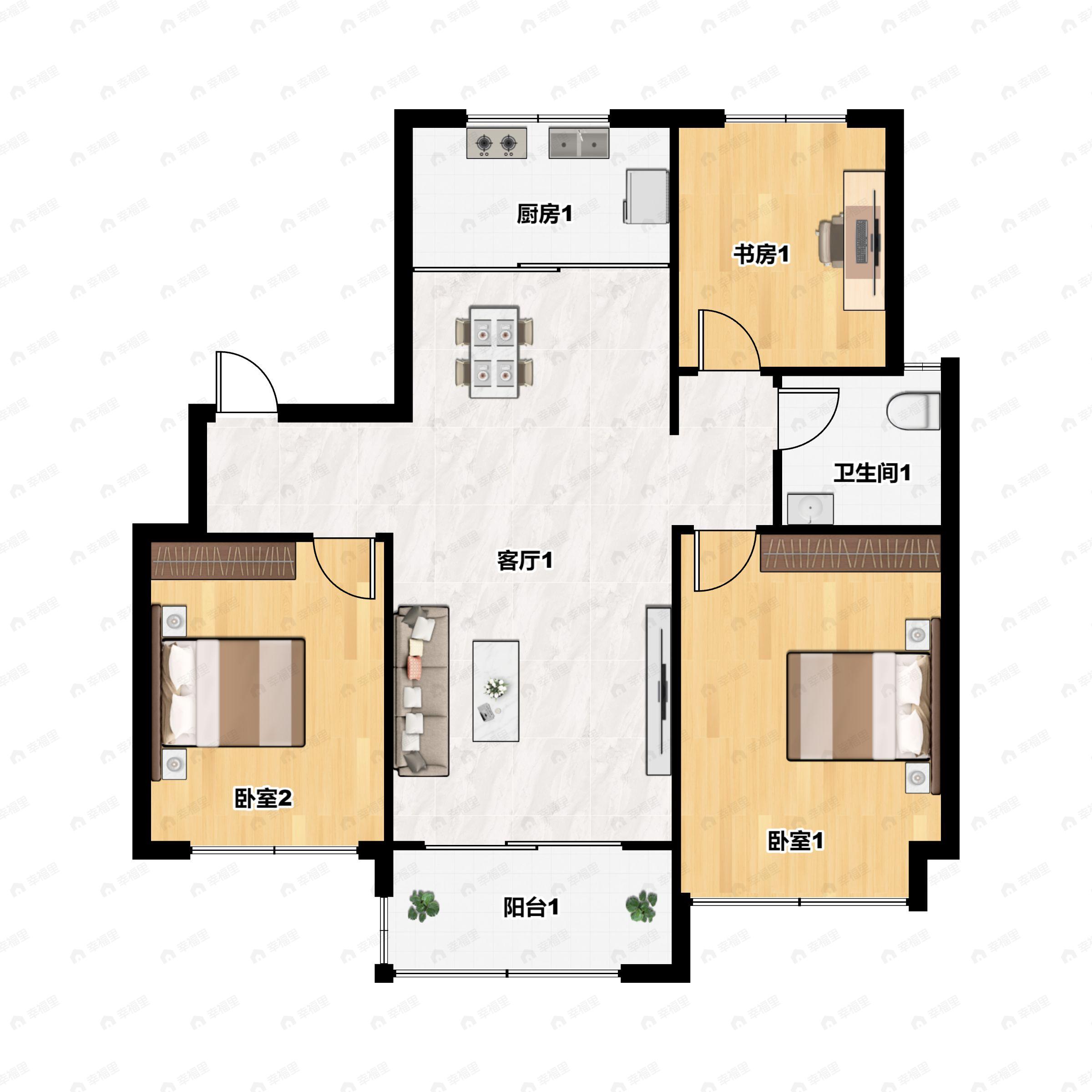 3室2厅1卫建面108平户型图