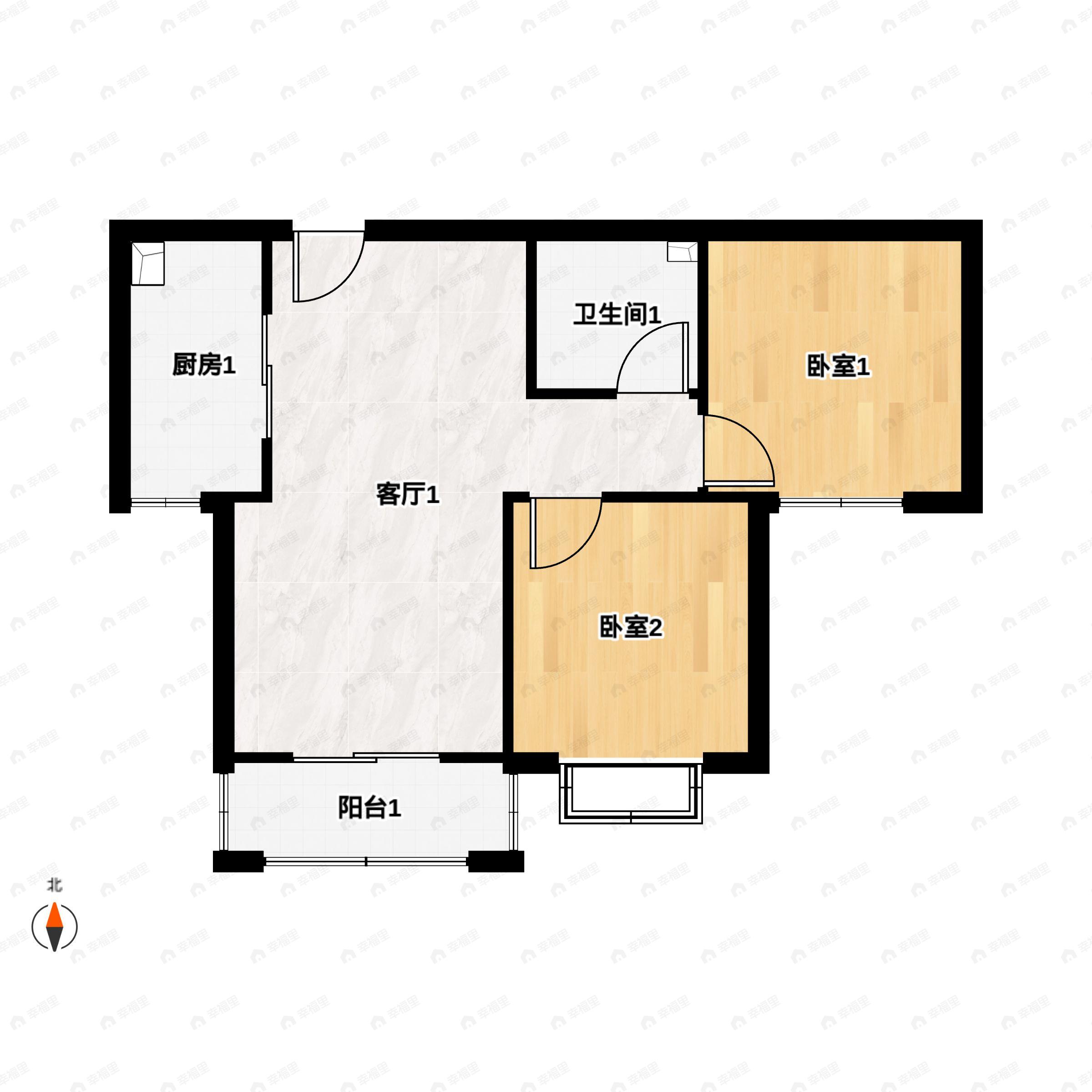 2室2厅1卫建面85平南|北户型图