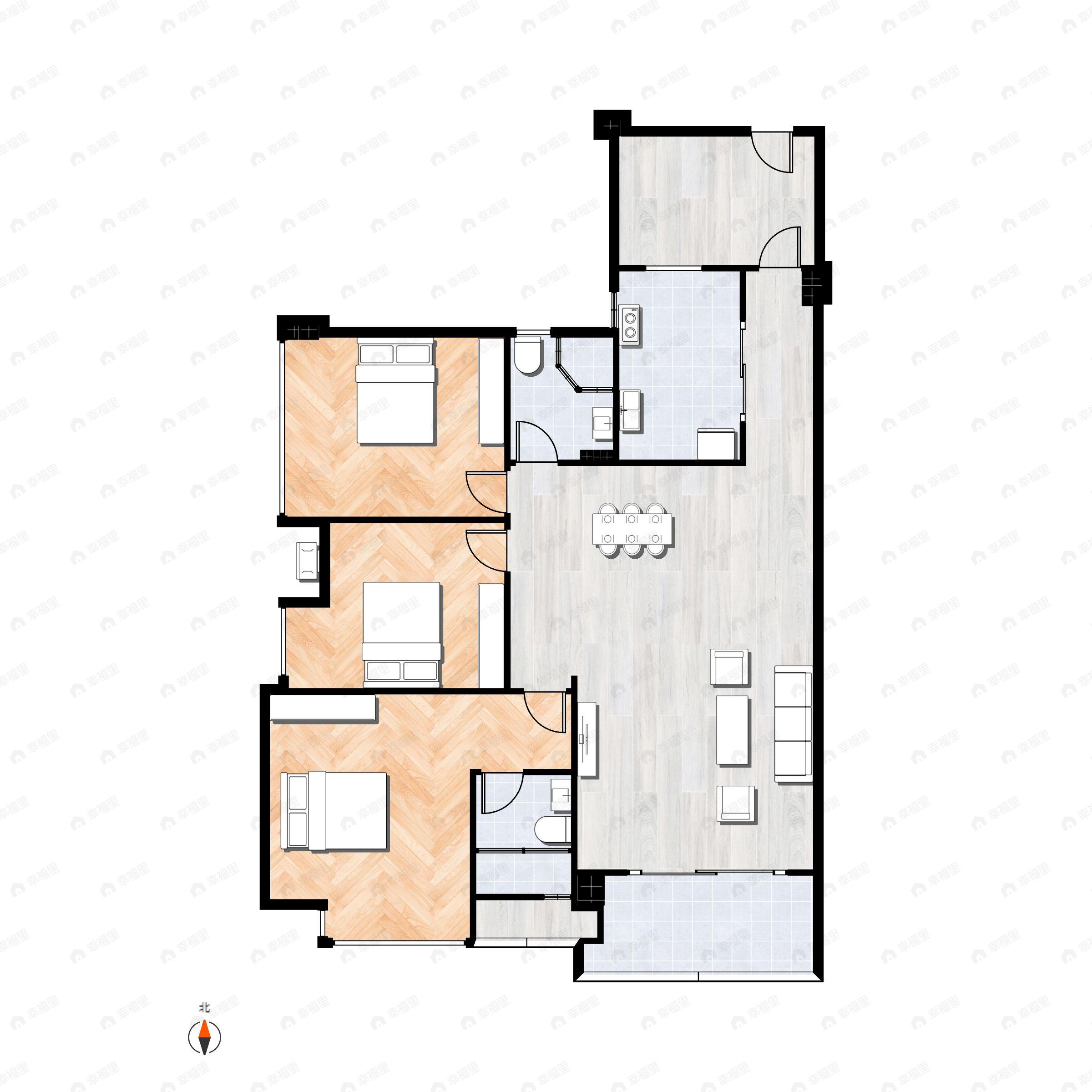 3室2厅2卫建面113平西|东户型图