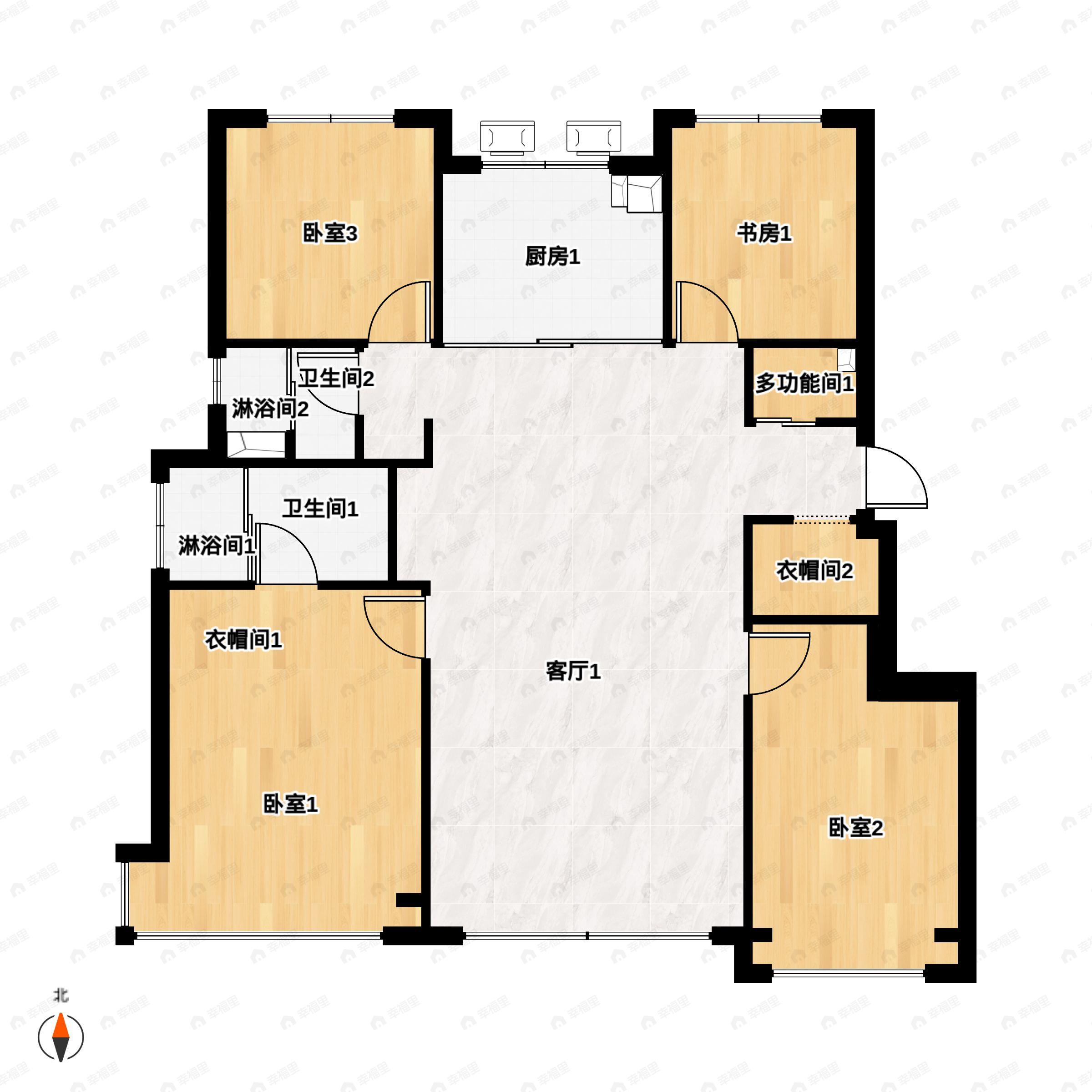 4室2厅2卫建面132平南|北户型图