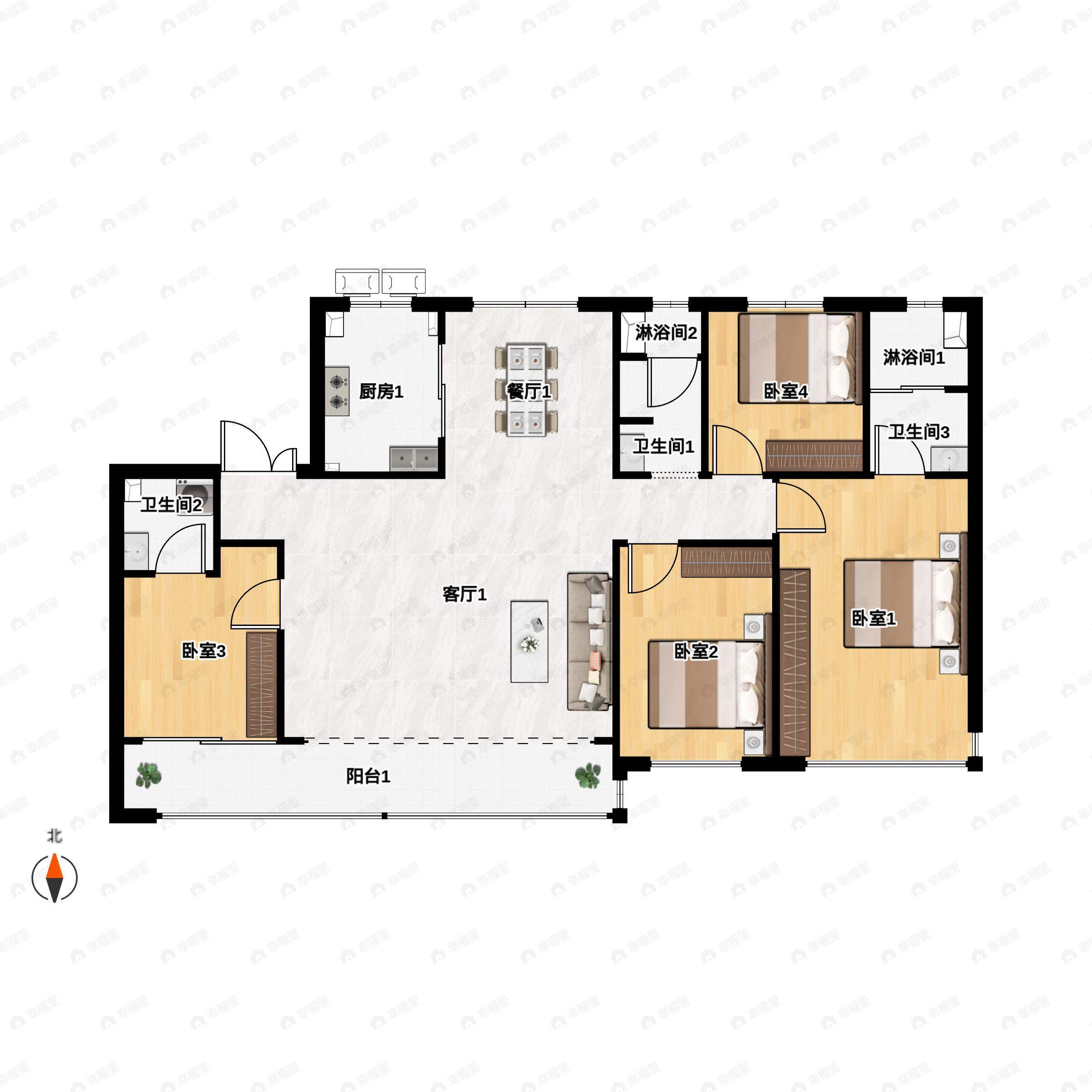 4室2厅3卫建面180平户型图