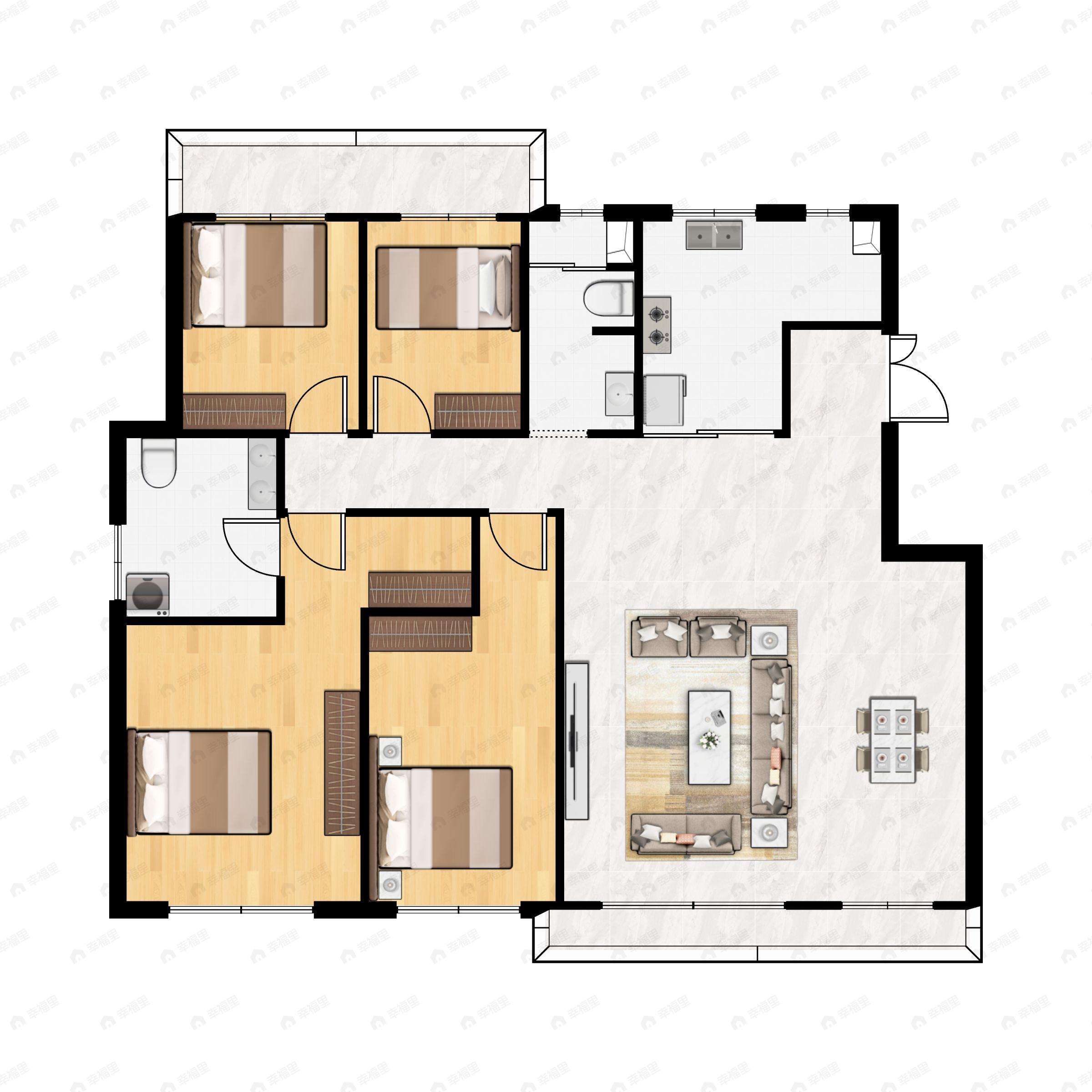 4室2厅2卫建面130平南|北户型图