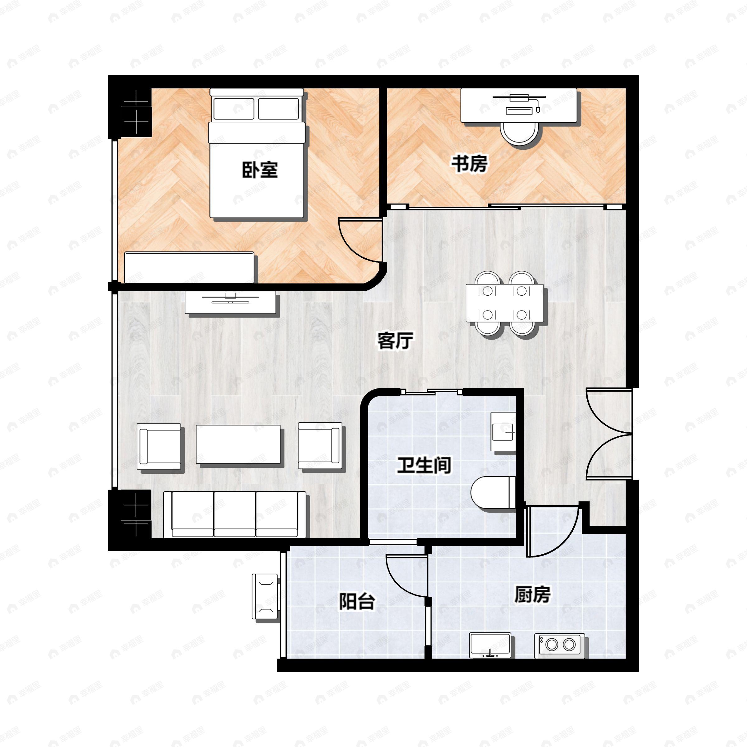 1室2厅1卫建面108平西户型图