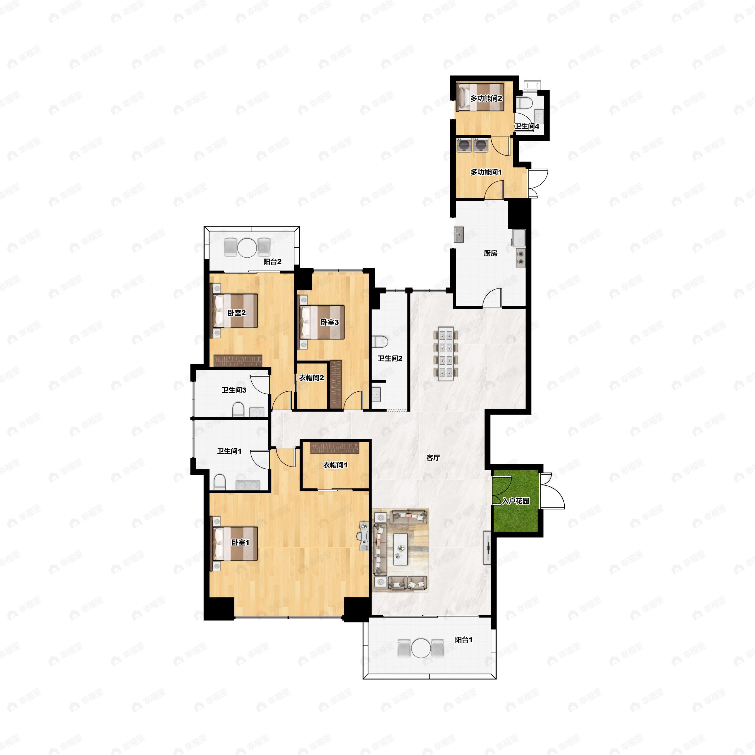 3室2厅5卫建面261平户型图