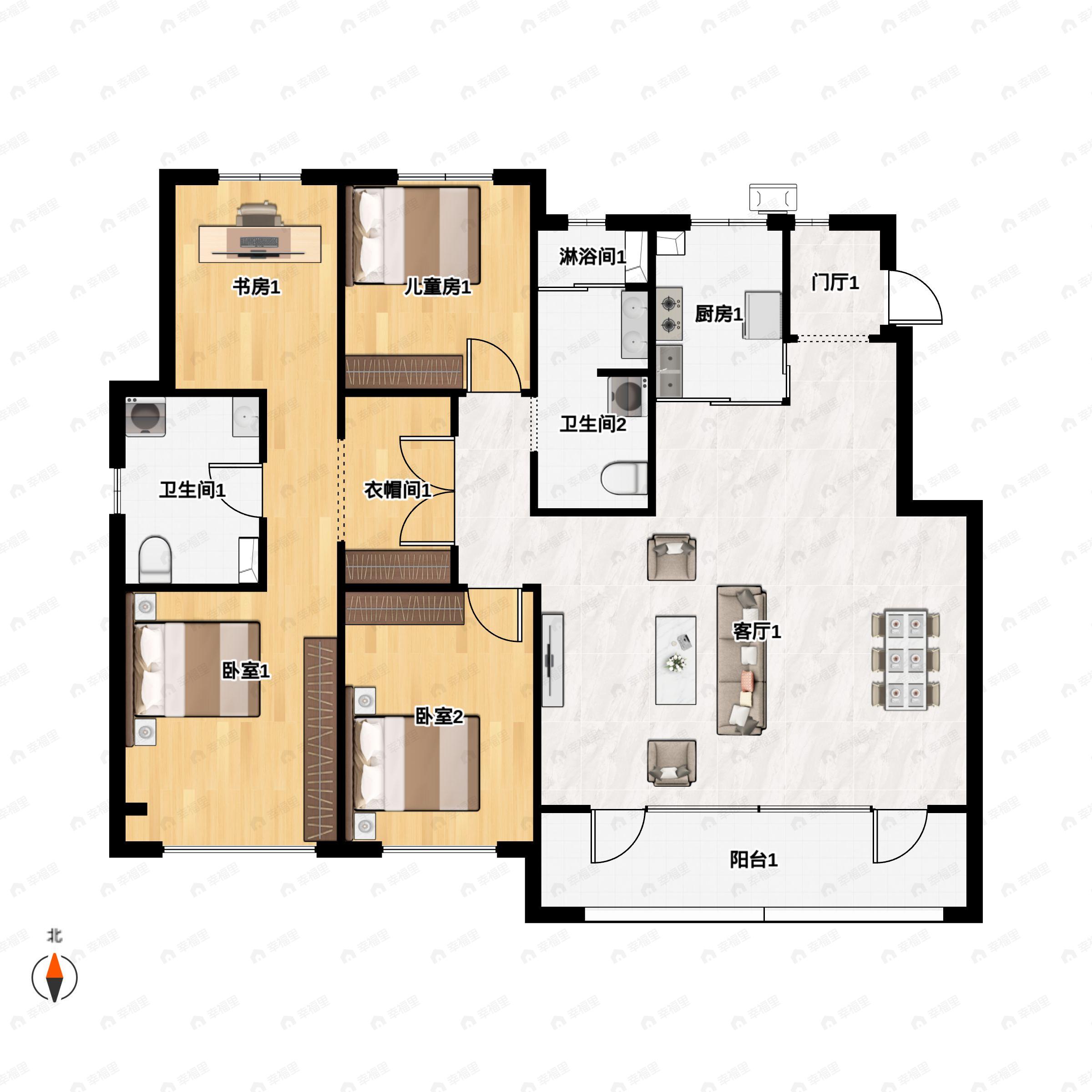 4室2厅2卫建面143平户型图