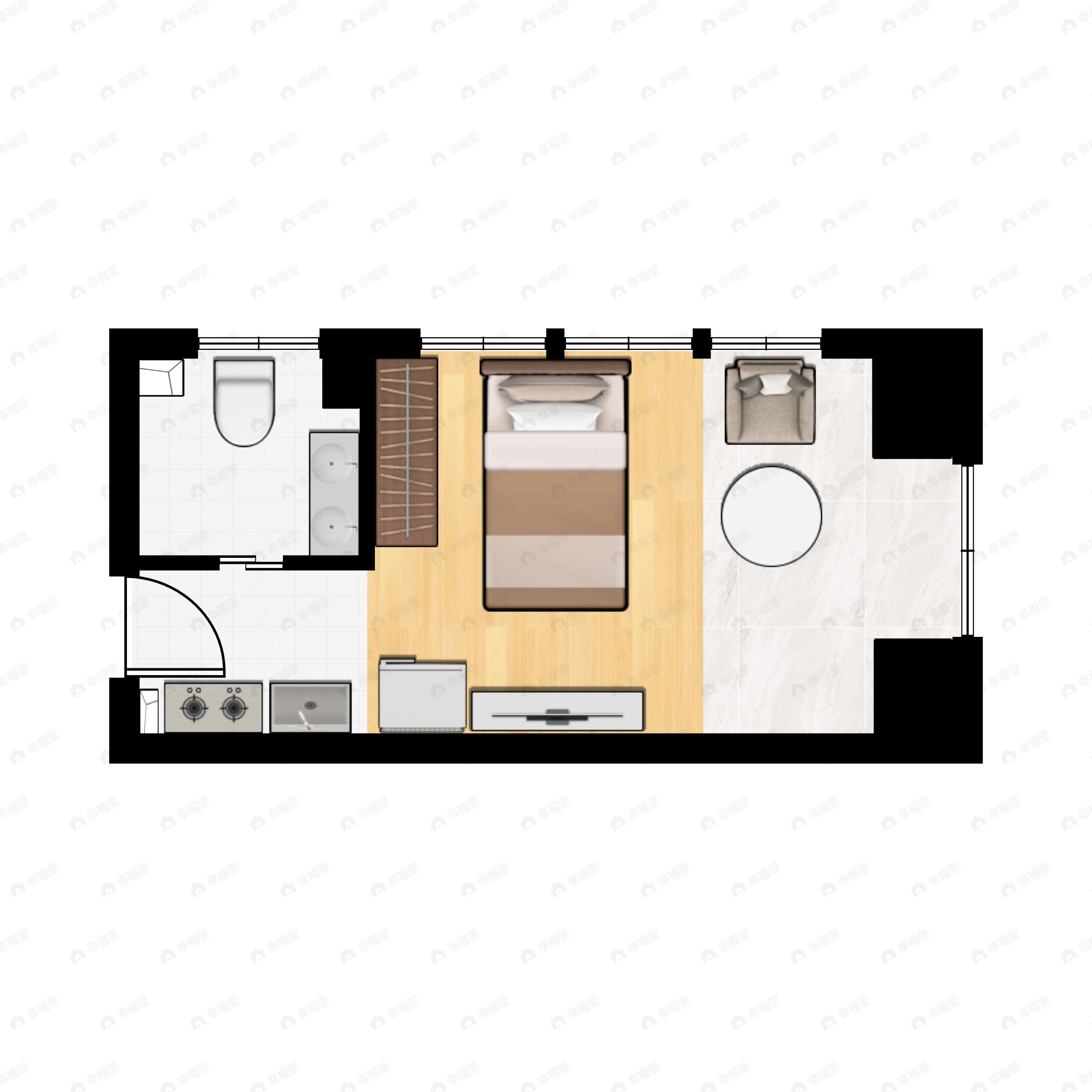 1室1厅1卫建面50m²东北户型图