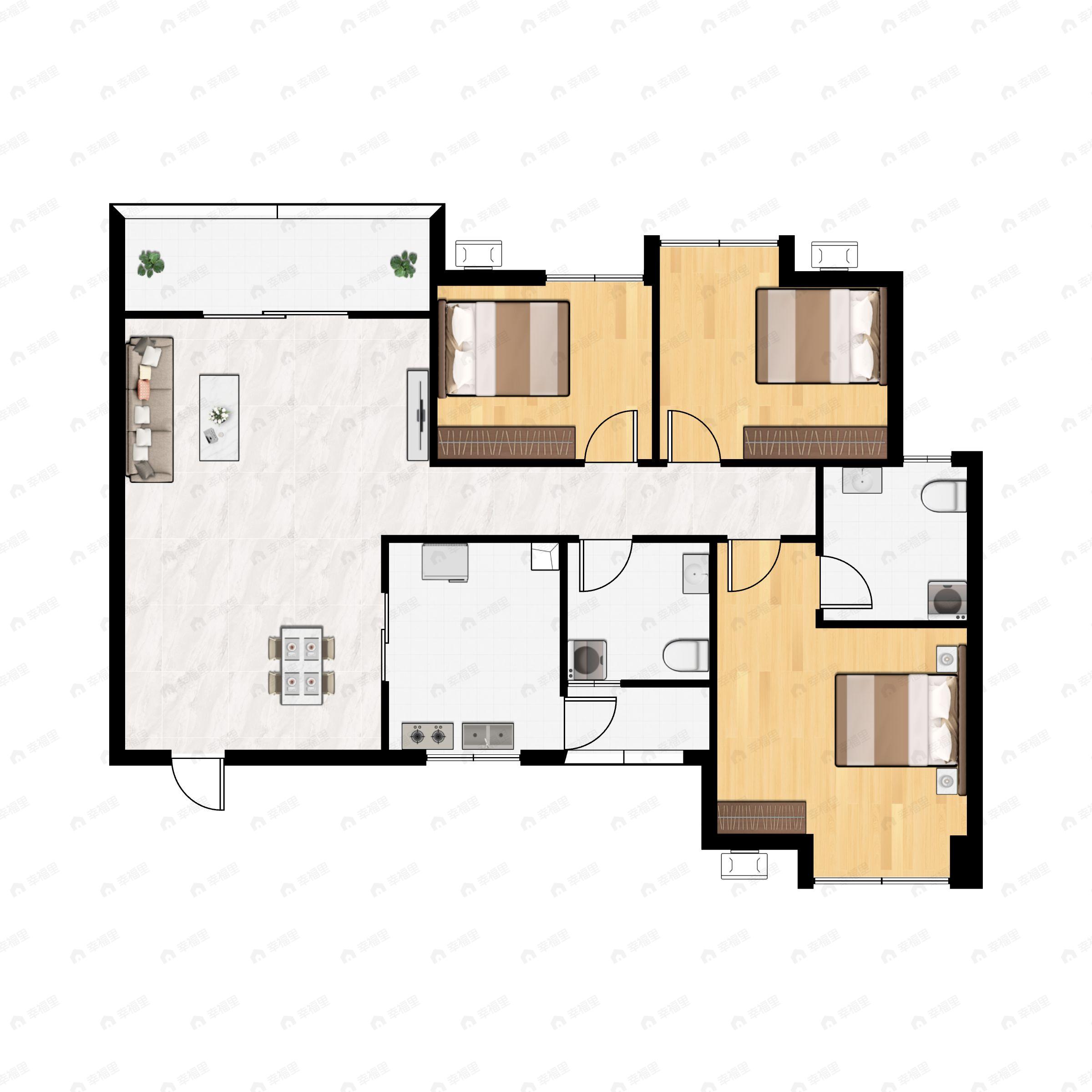 3室2厅2卫建面85平户型图